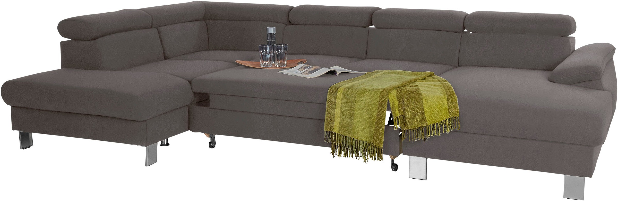 COTTA Polstergarnitur »Komaris U-Form«, (Set), Set bestehend aus: Wohnlandschaft mit Kopfteilverstellung & Hocker