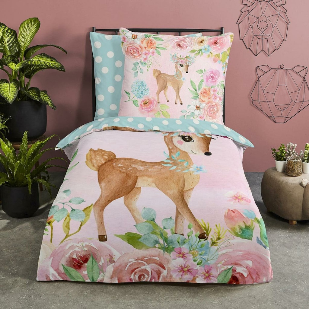 TRAUMSCHLAF Bettwäsche »Rehkids Blumen«, (2 tlg.), Veträumtes Design für das Teeniezimmer