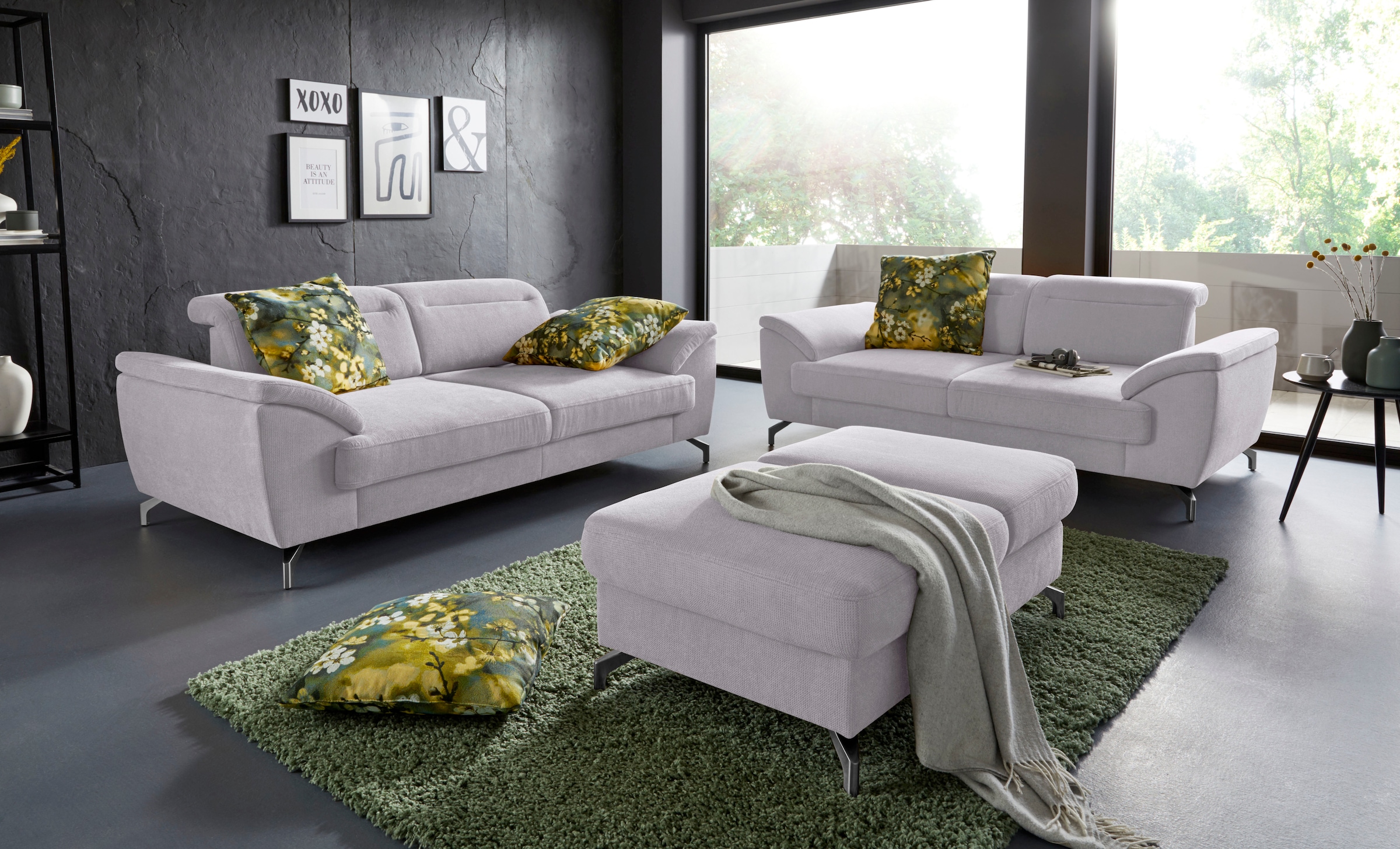 sit&more 2,5-Sitzer »Percy«, 12 cm Fußhöhe, Sitztiefenverstellung, wahlweise Kopfteilverstellung