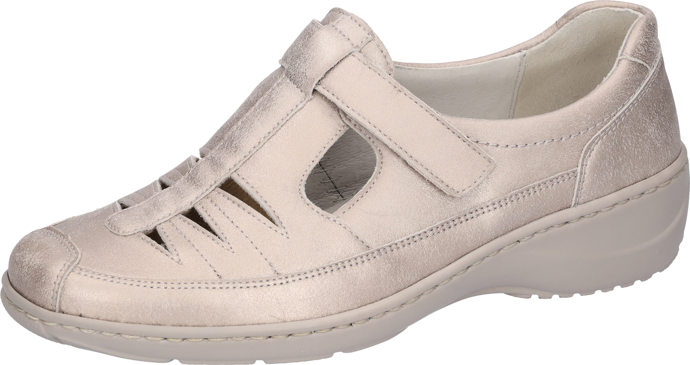 Klettschuh WALDLÄUFER "KYA", Herren, Gr. 8 (42), hellgrau, Nappaleder, metallic, Basic, Schuhe Klettschuh, Bequemschuh, Halbschuh mit Klettverschluss, in Komfortweite K
