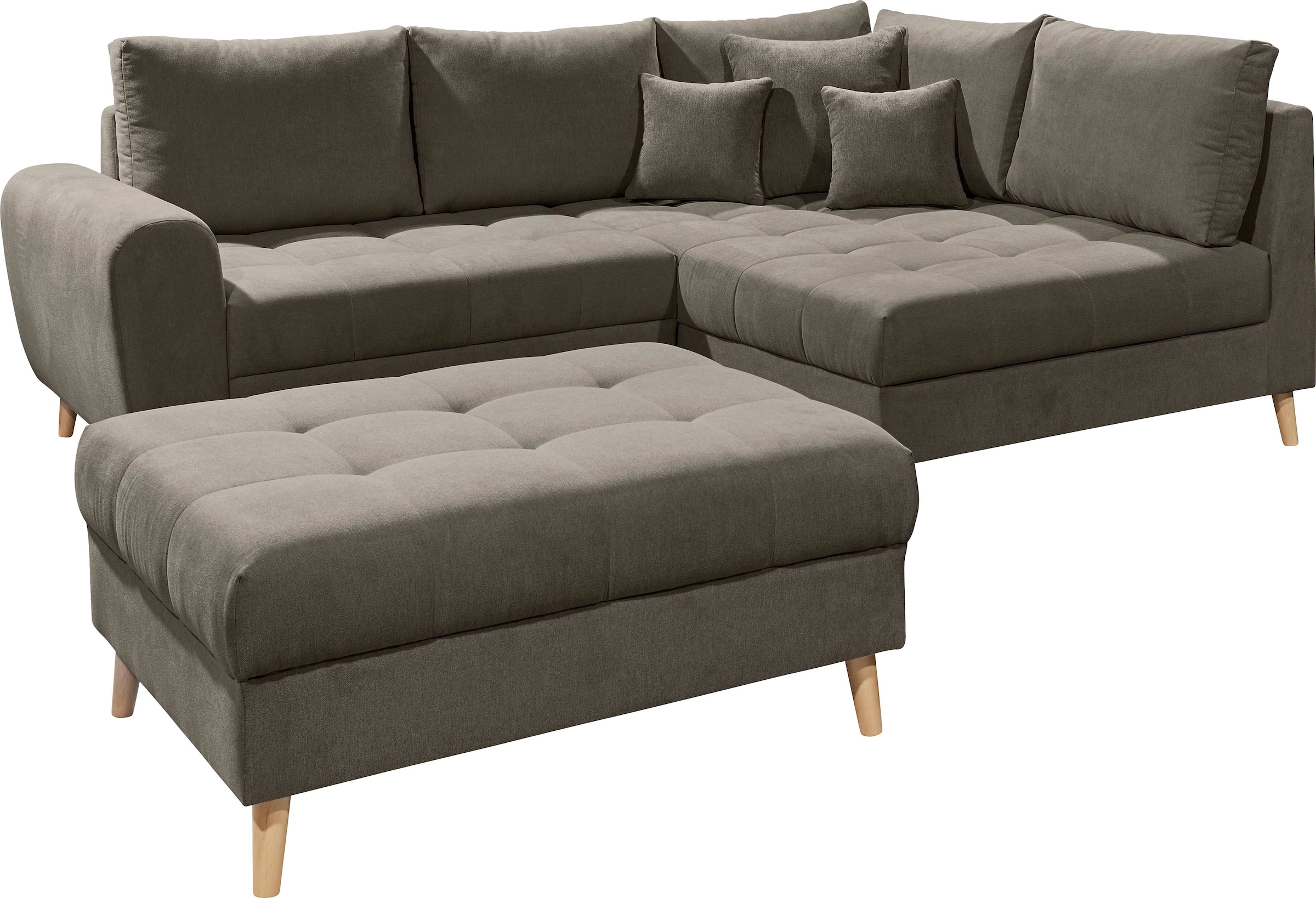 ED EXCITING DESIGN Ecksofa »Alice L-Form«, (Set), mit Hocker, Rückenkissen, Zierkissen, frei im Raum stellbar