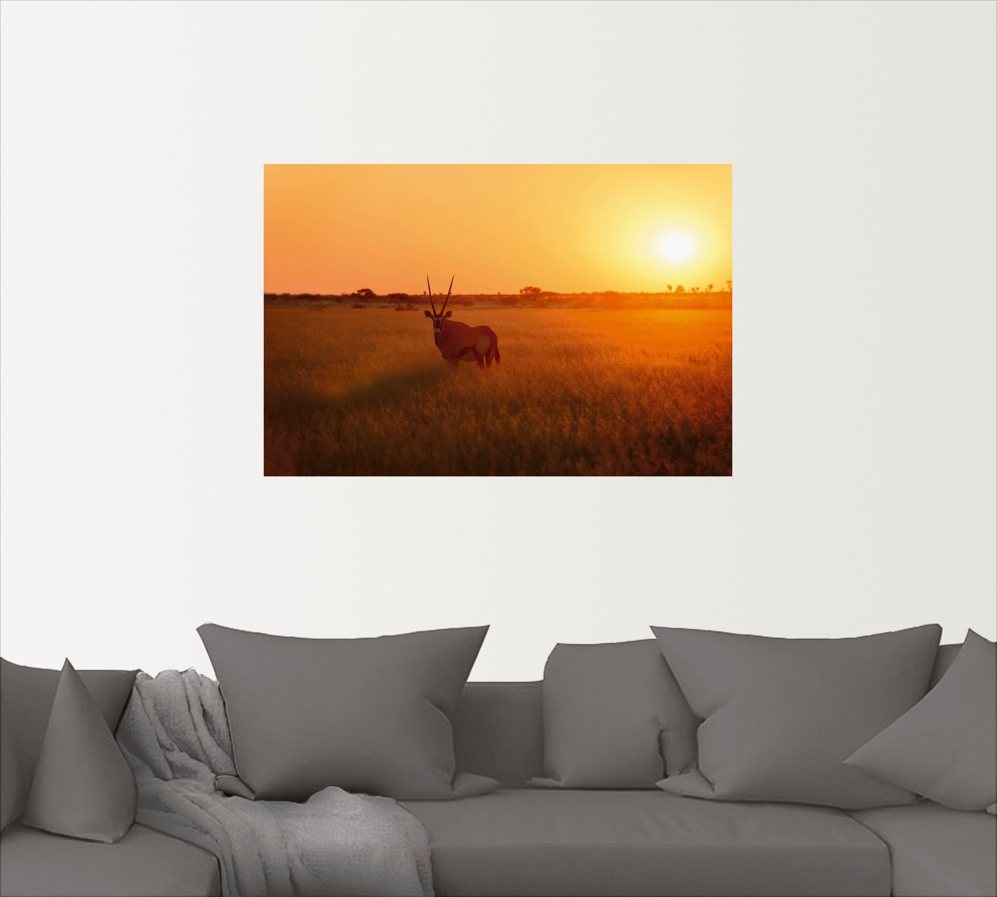 Artland Wandbild »Oryxantilope im Sonnenaufgang«, Wildtiere, (1 St.), als Alubild, Leinwandbild, Wandaufkleber oder Poster in versch. Größen