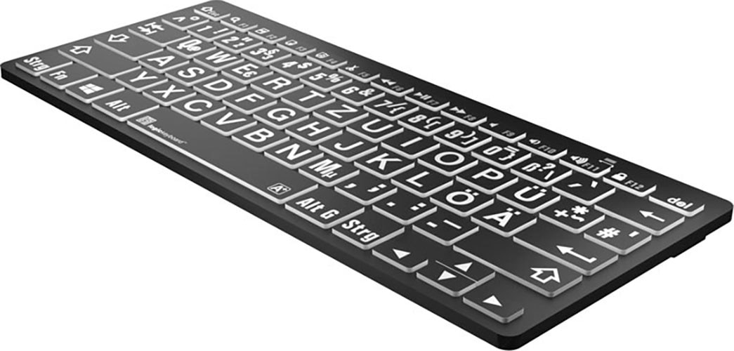 Logickeyboard Wireless-Tastatur »XL-Print White on Black DE (PC/BT)«, (Ziffernblock-Fn-Tasten)