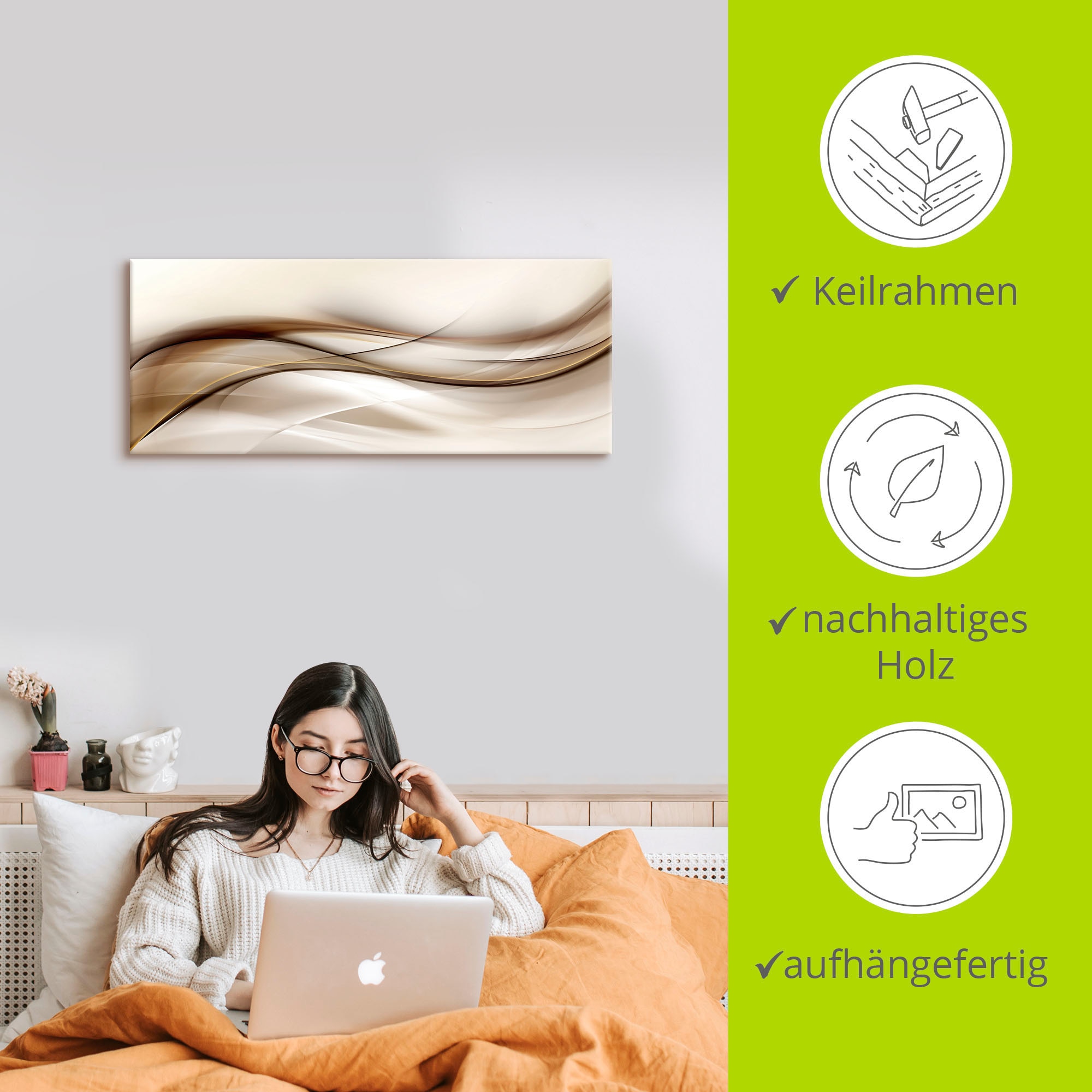 Artland Wandbild »Braune abstrakte Welle«, Muster, (1 St.), als Alubild, Outdoorbild, Leinwandbild, Poster, Wandaufkleber
