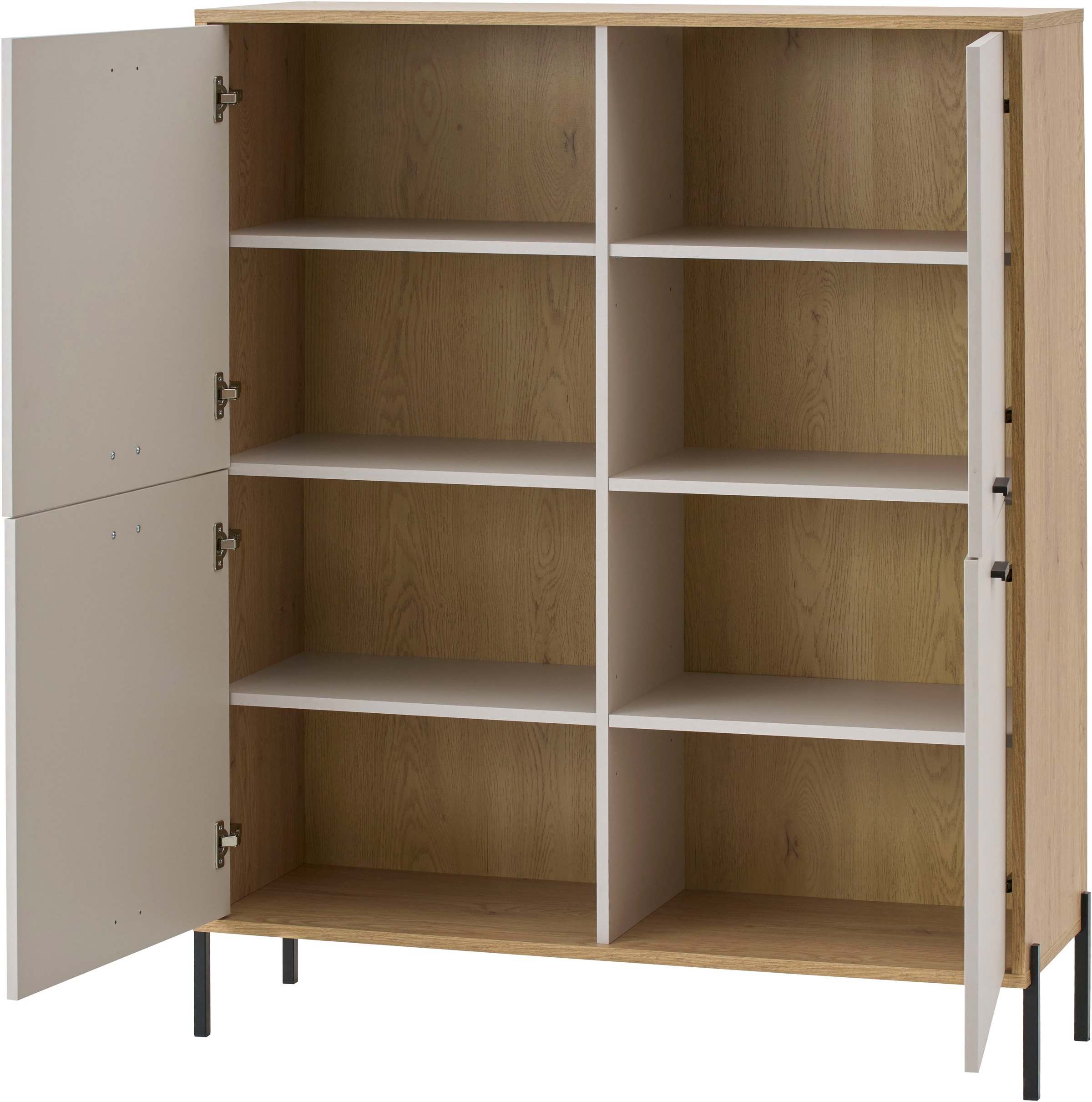 Home affaire Highboard »Fredericia, Hochkommode, modernder Stauraum in Kaschmir« zeitlos, schwarze Metallgriffe und -füße, ausreichend Stauraum