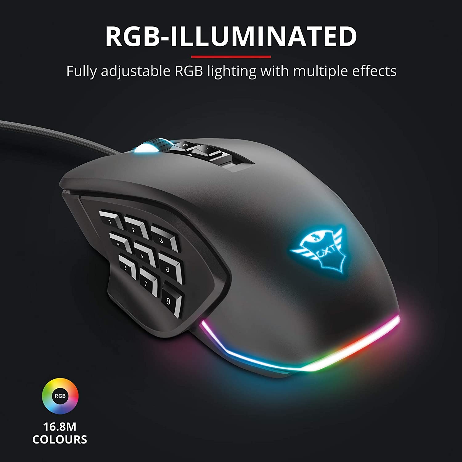 Trust Gaming-Maus »GXT970 MORFIX CUSTOMISABLE MOUSE«, RGB-Beleuchtung, 14 programmierbare Tasten