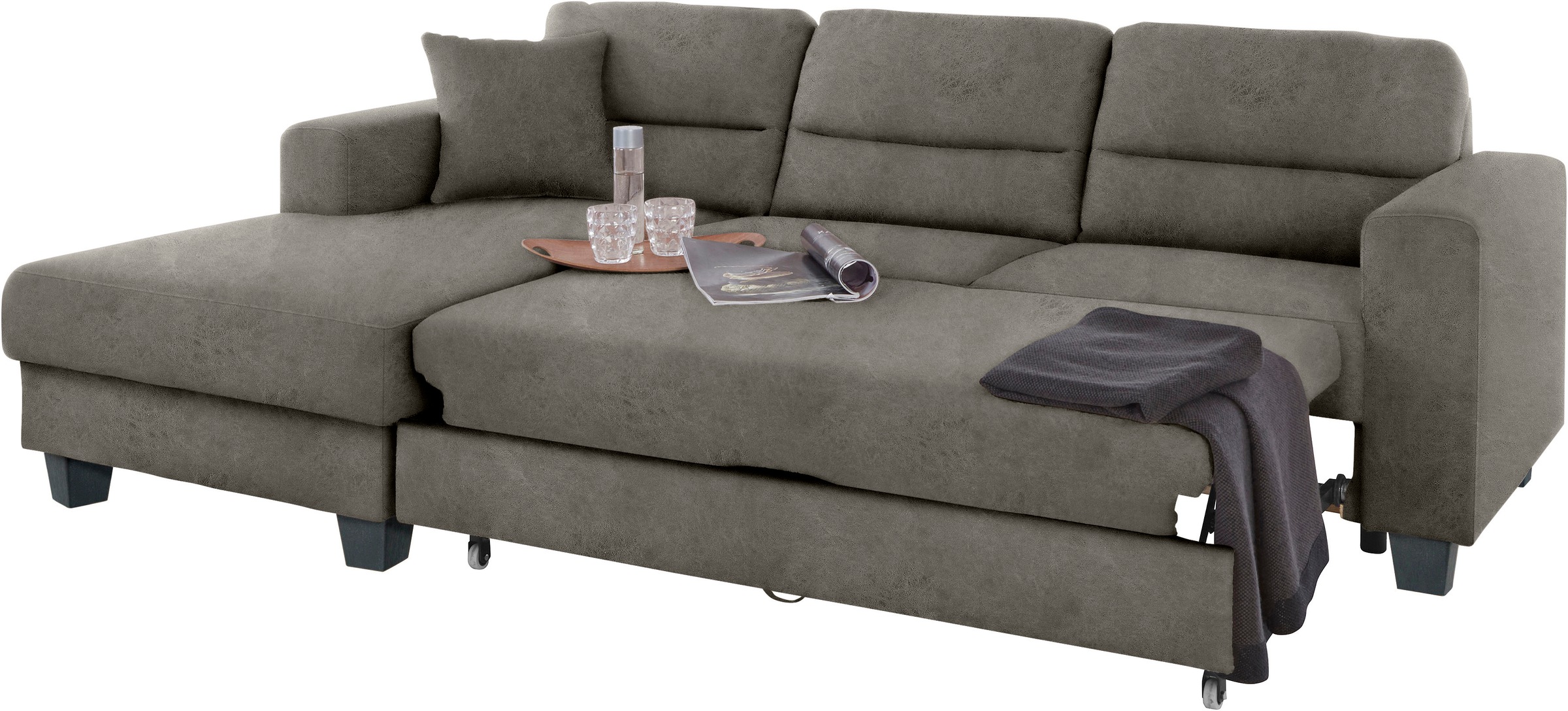TRENDMANUFAKTUR Ecksofa »Chamber, zeitlos und modern, bequem mit hohem Sitzkomfort, L-Form«, inklusive einer Kopfstütze, wahlweise mit Schlaffunktion