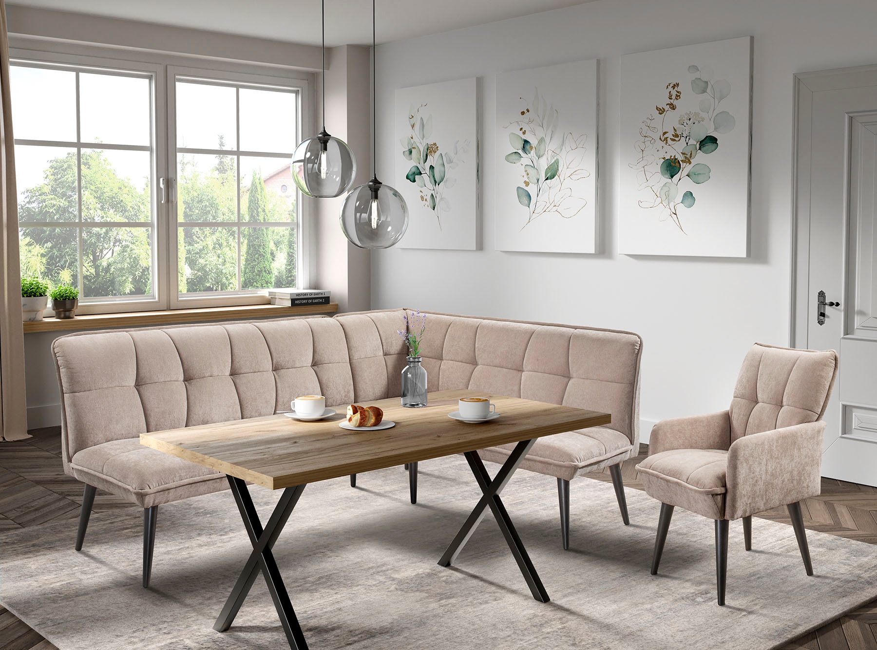 Eckbank, B:240cm H:94cm T:161cmbeige, EXXPO - SOFA FASHION, Esszimmer, Sitzbänke, "Mocca Essbank, Sitzbank", hoher Sitzkomfort, bequem und elegant,