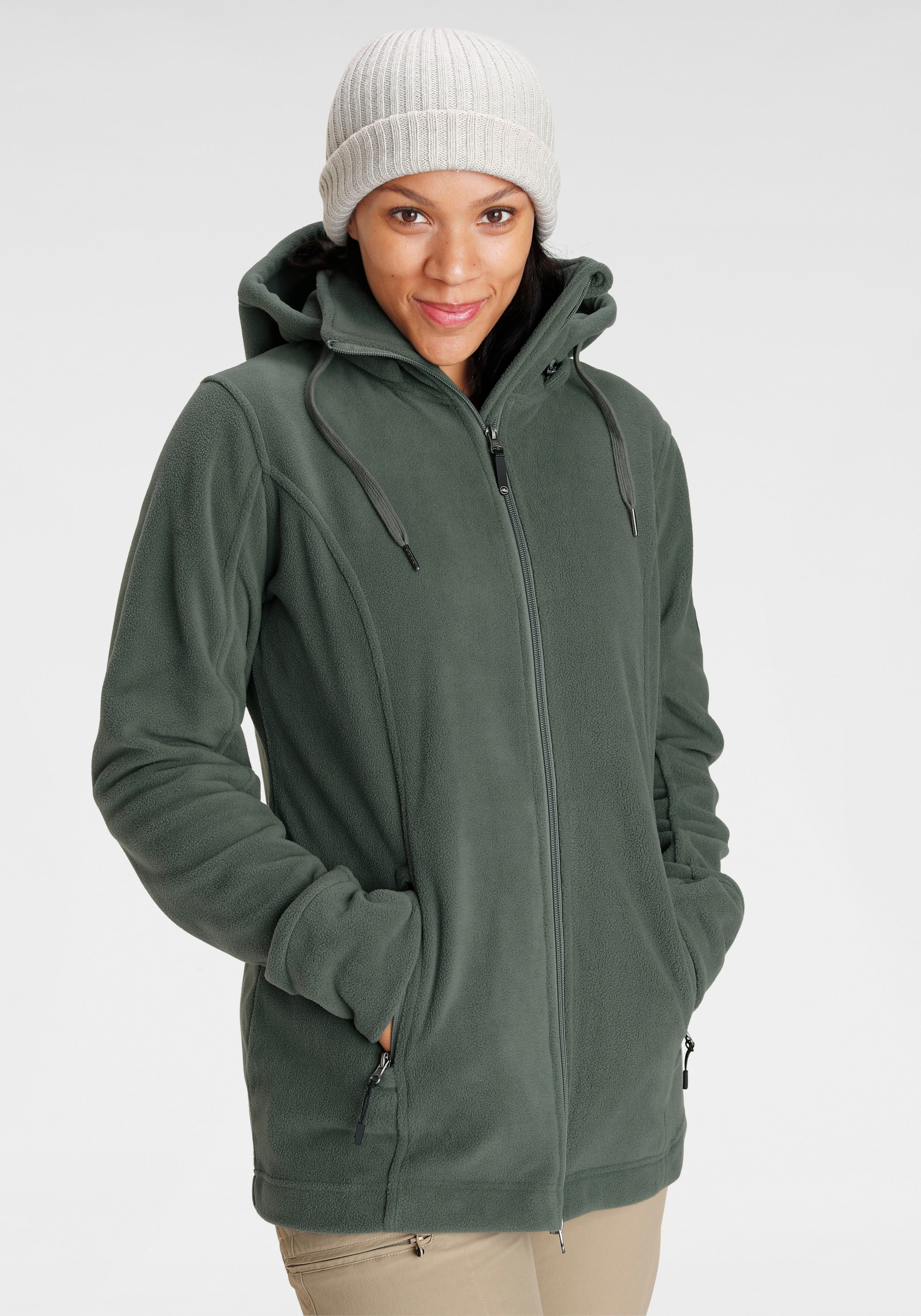 Polarino Fleecejacke, mit Kapuze, für kalte Tage, aus Fleece, sportlicher S günstig online kaufen