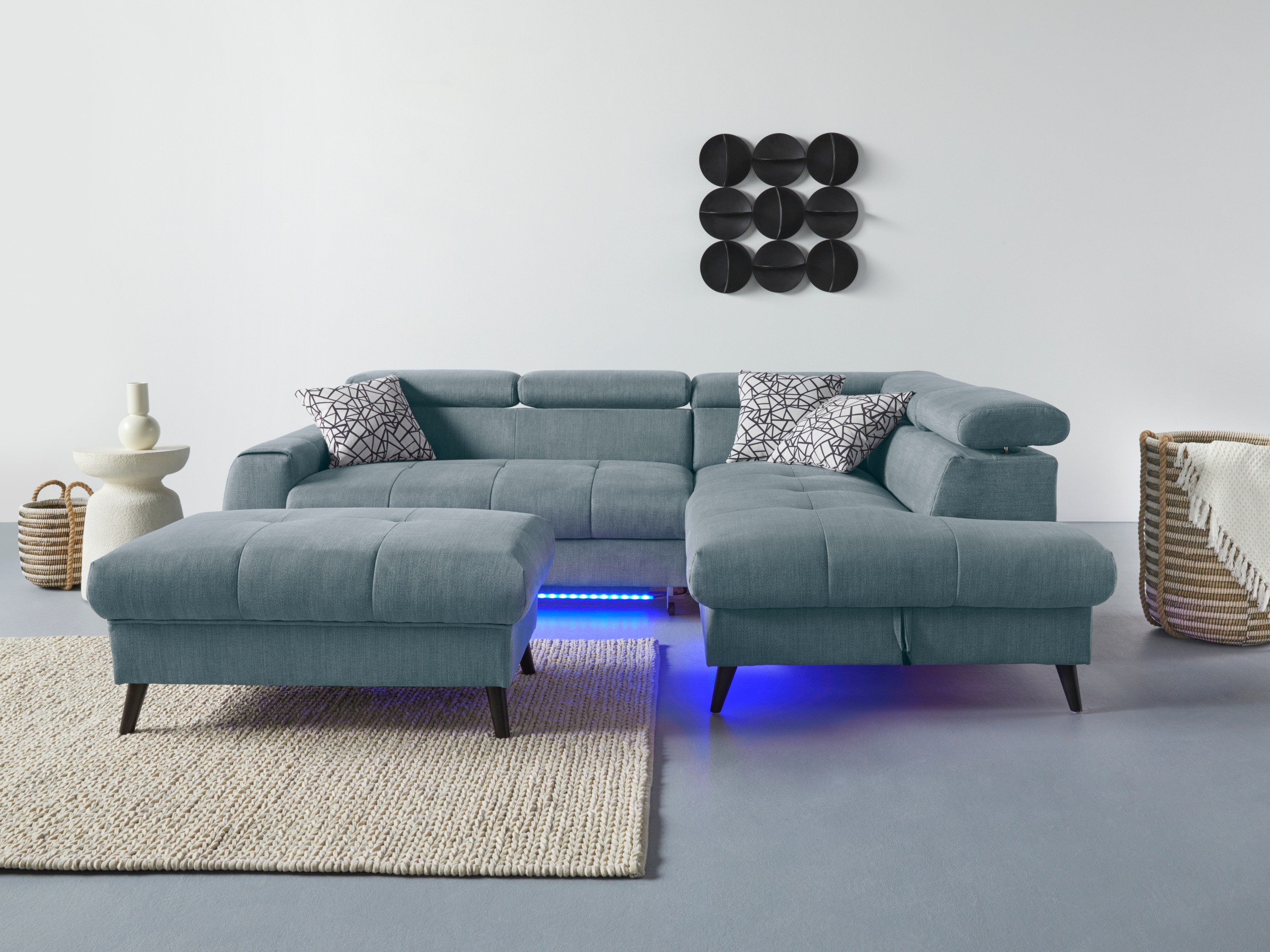 COTTA Ecksofa »Mia L-Form«, 3-tlg.-Kissen-Set, Ottomane, wahlweise mit oder ohne RGB-Beleuchtung