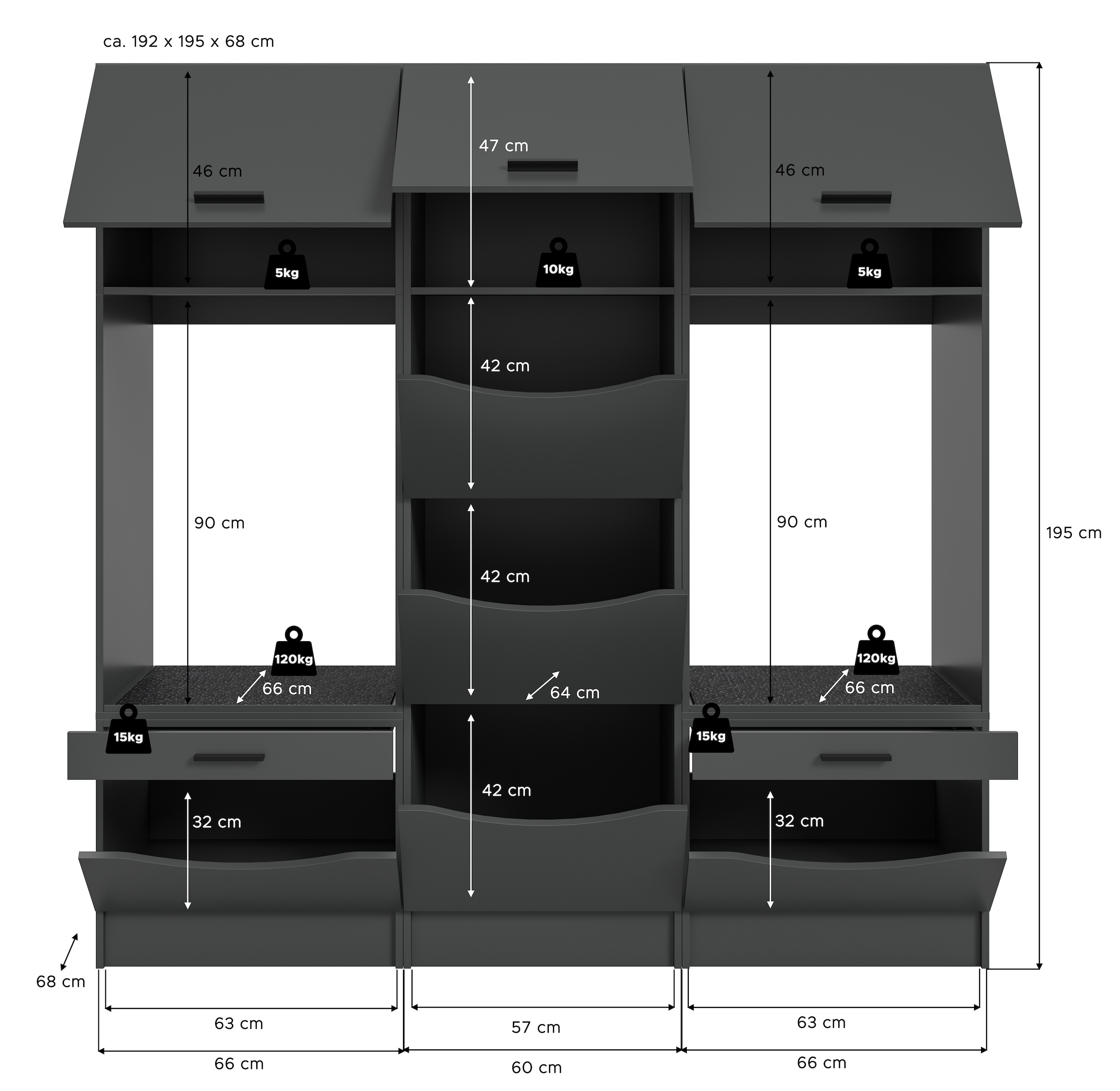 welltime Mehrzweckschrank-Set »FALAS, TOPSELLER!, 3-teilig, Hauswirtschaftsraum Set, Breite 192 cm« 2x Waschmaschinenumbau- & 1x Wäscheschrank, 