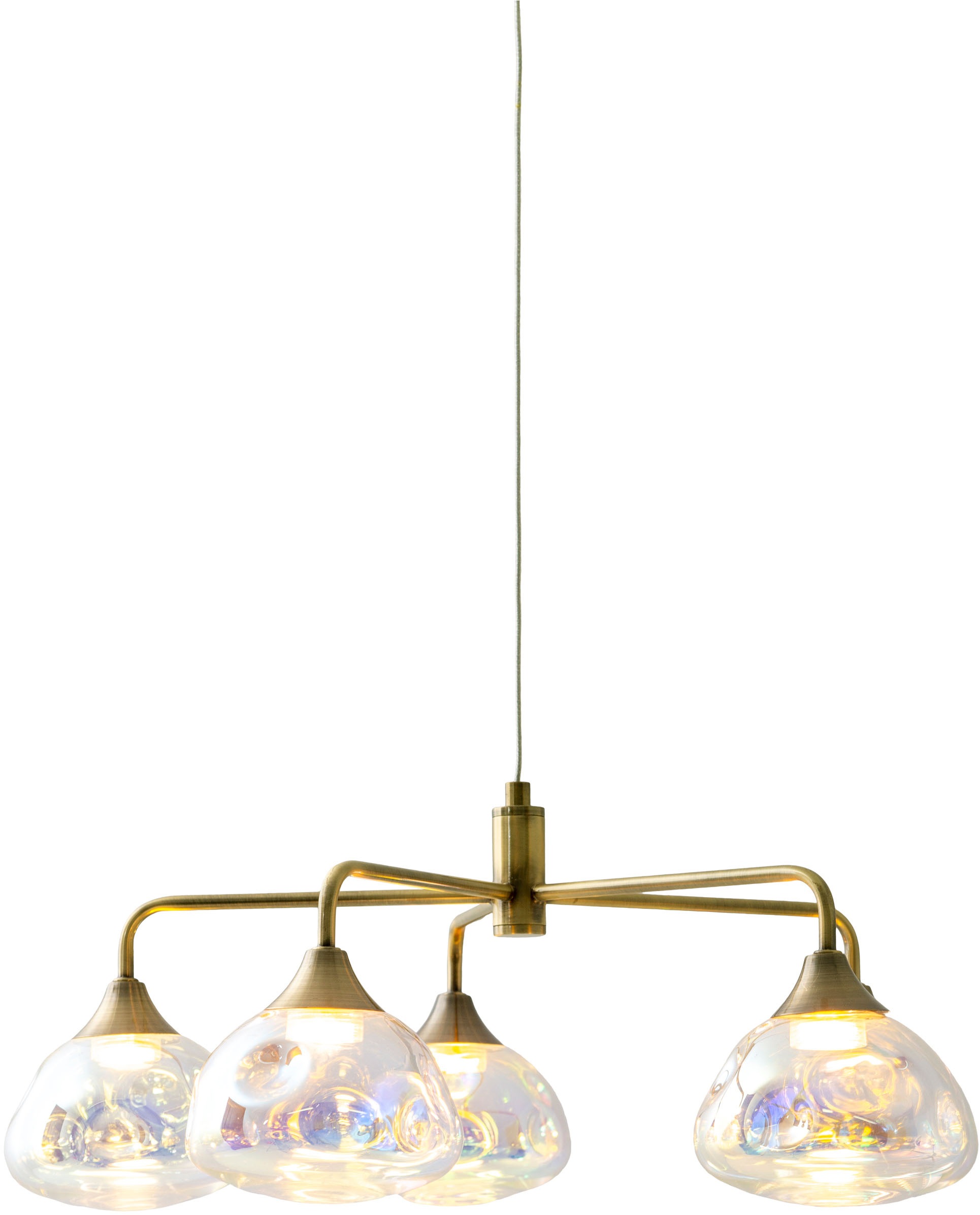 näve LED Pendelleuchte »Varna«, 5 flammig, Leuchtmittel LED-Modul | LED wechselbar, 5 flg., irisierende Gläser, Gestell messingfarben, warmweißes Licht