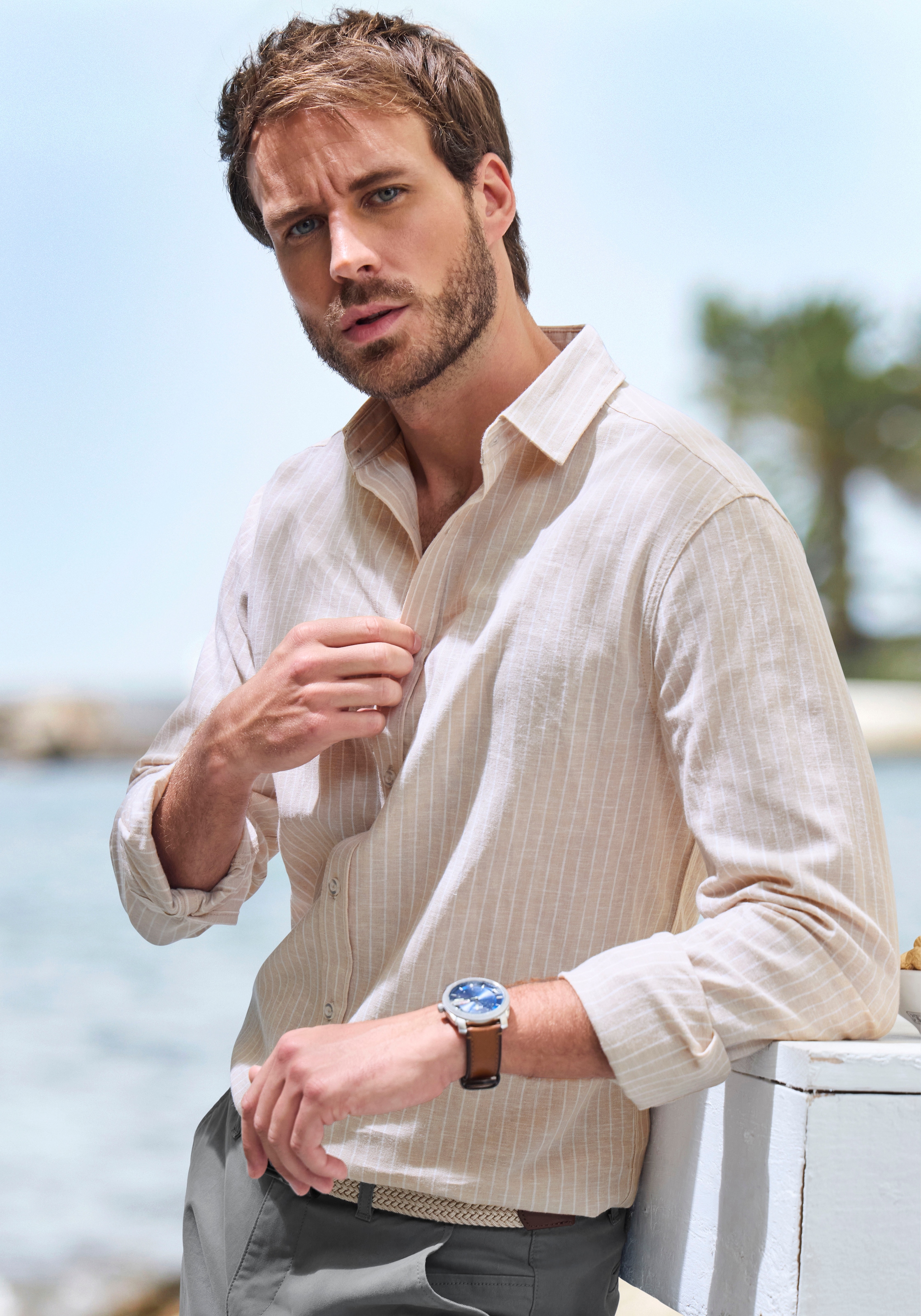 John Devin Langarmhemd »Regular Fit,«, Streifenhemd aus reiner Baumwolle