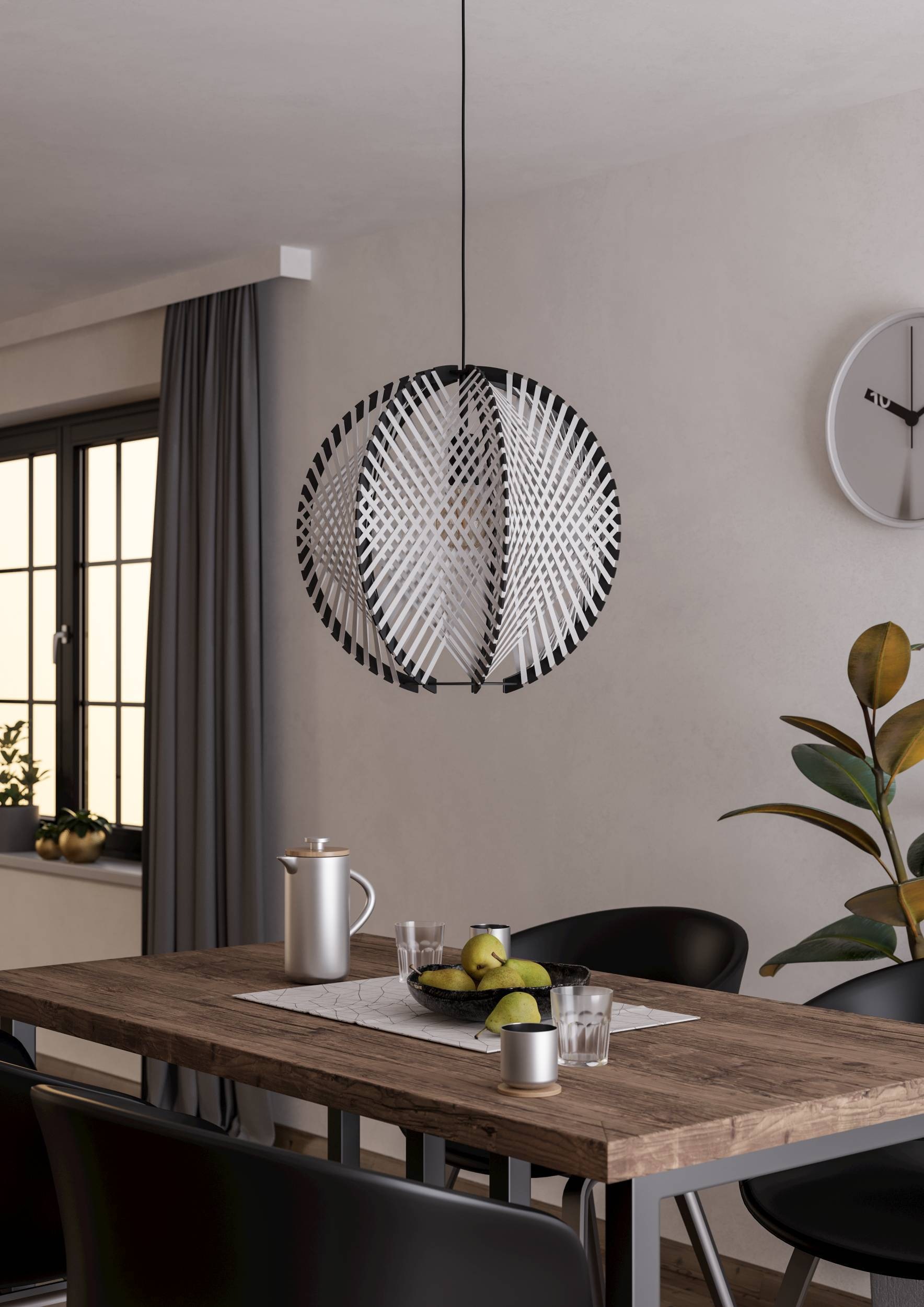 EGLO Hängeleuchte »Waverton Hängelampe, Esszimmerlampe, Metall, Holz, Textil in Weiß, E27« E27 1 Stk. Hängeleuchte - H110 x Ø48 cm - schwarz - 1X40W exkl.