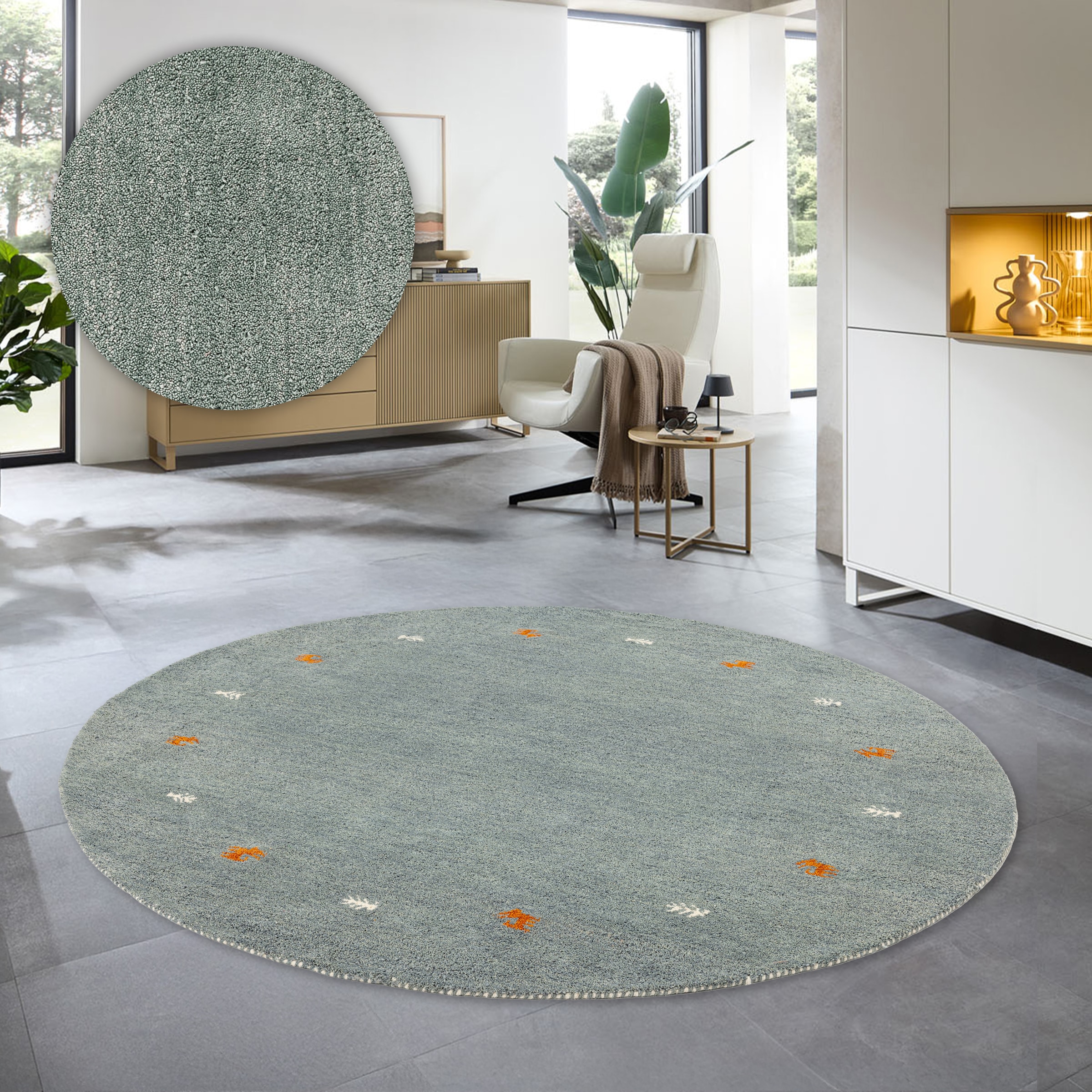 THEKO Wollteppich »Gabbeh Motiv, Handgefertigt, Teppich, Tiermotiv,  reine Wolle,« rund 14 mm Höhe reine Wolle, handgewebt, Wohnzimmer, Schlafzimmer, Esszimmer