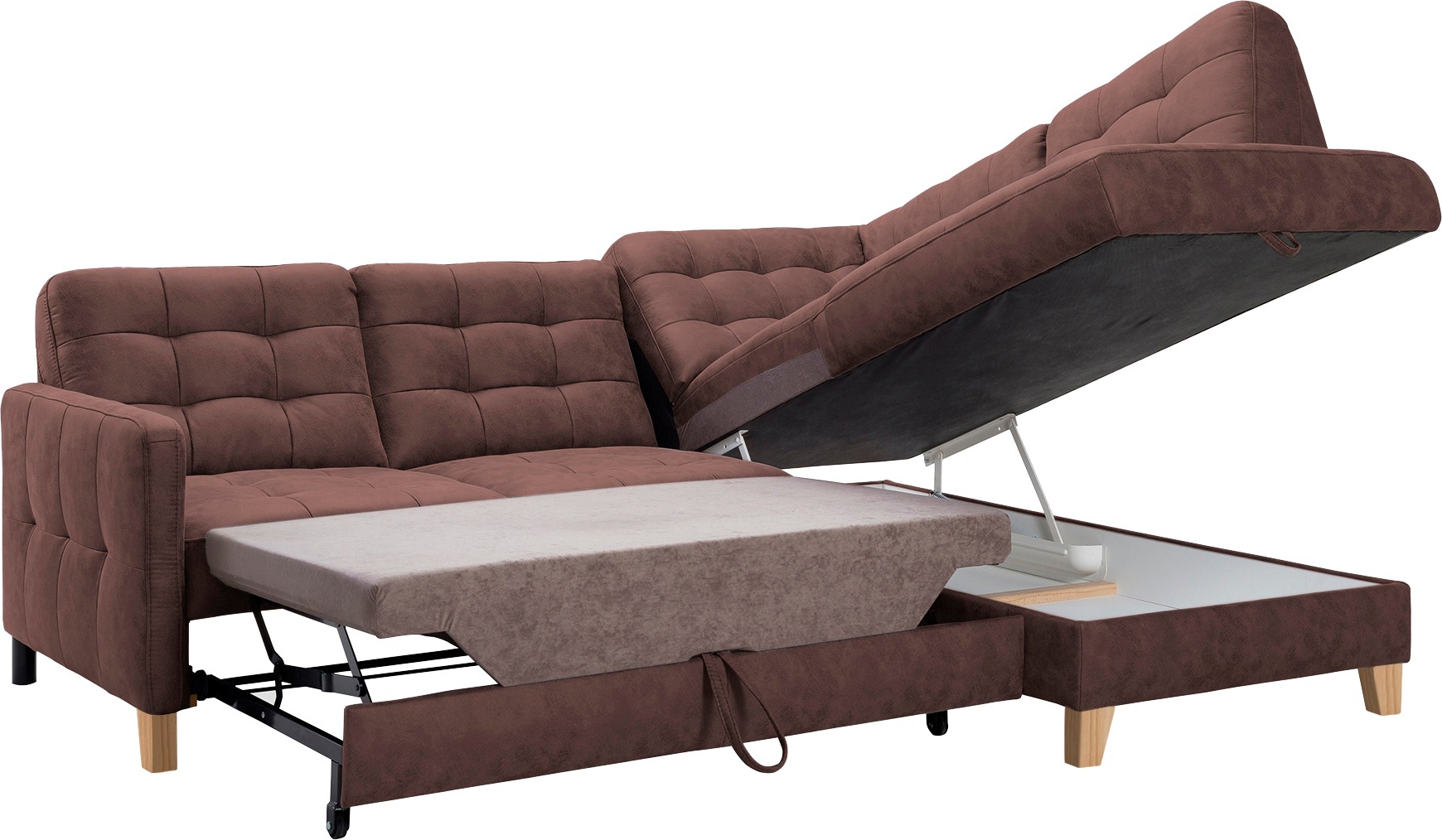 exxpo - sofa fashion Ecksofa »Elio, kompakt und komfortabel, bequem, zeitloses Design, L-Form«, wahlweise mit Bettfunktion und Bettkasten