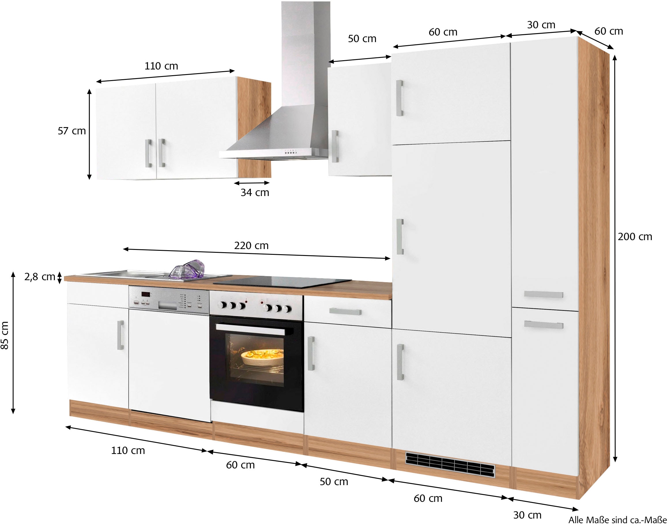 KOCHSTATION Küchenzeile »KS-Toronto«, Breite 310 cm, mit E-Geräten