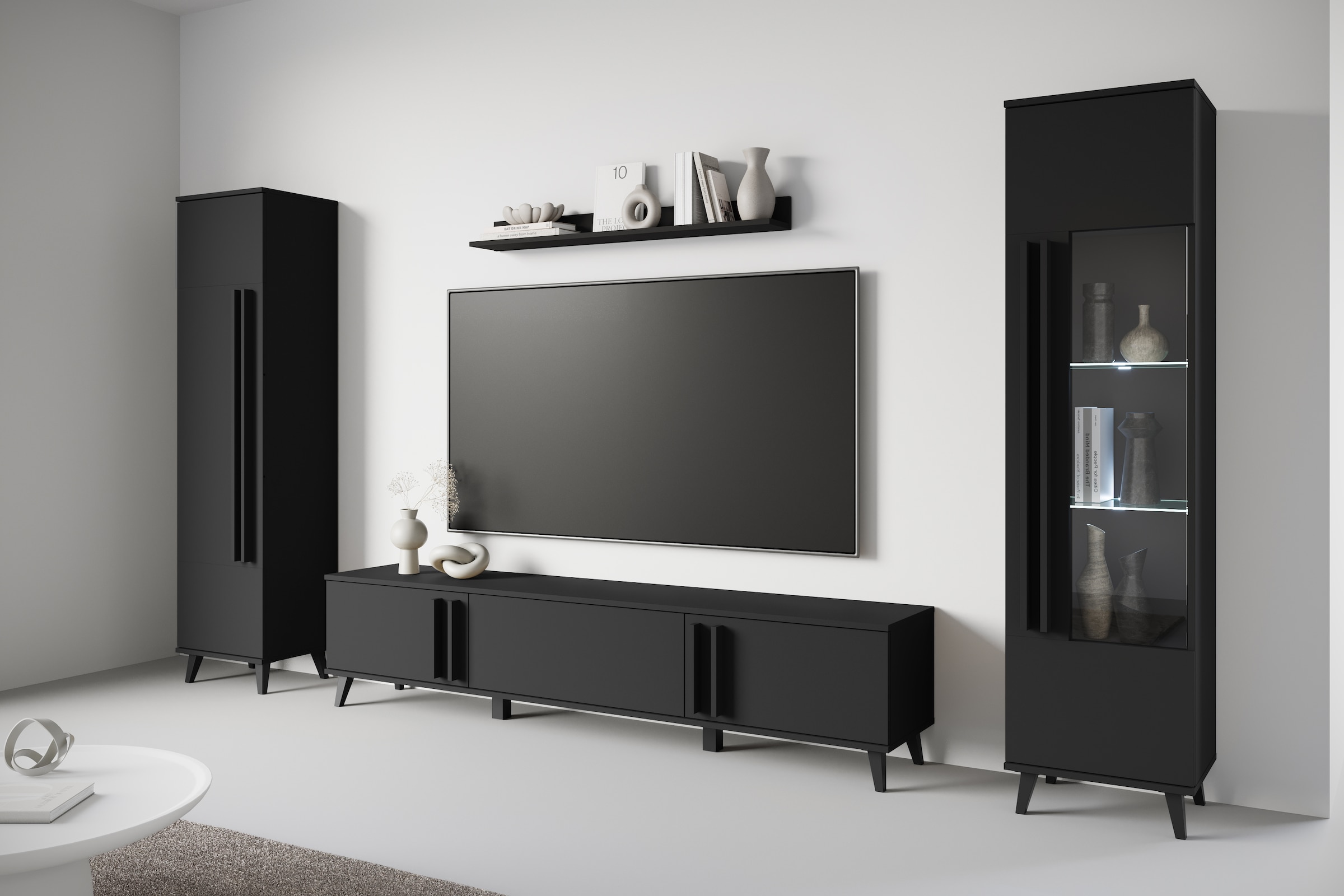 INOSIGN Wohnwand "Helsinki, Modernes Set mit verglaster Vitrine" Komplett-S günstig online kaufen