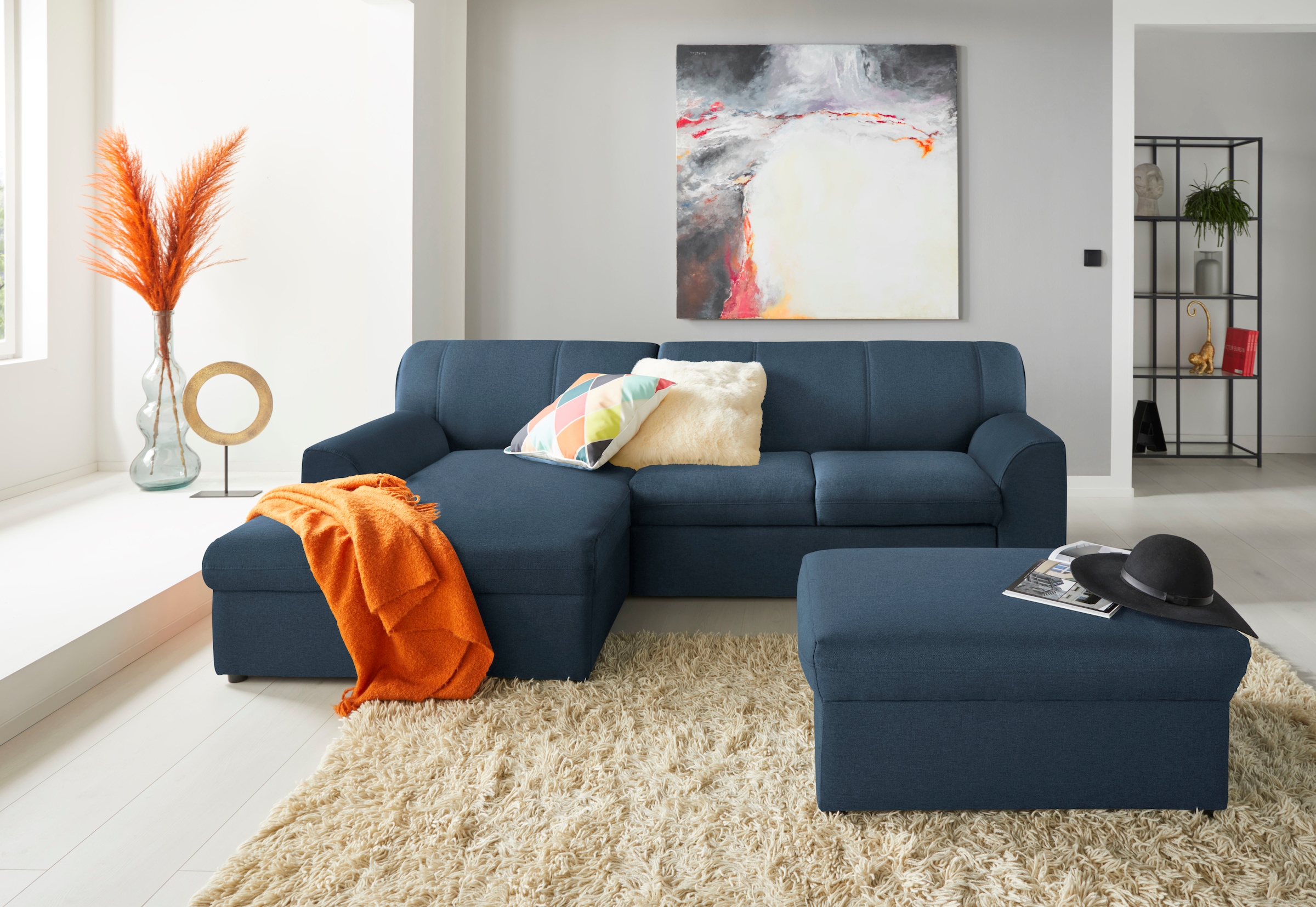 DOMO collection Ecksofa »Topper, elegant und zeitlos, kompaktes Stellmaß 245/155cm, L-Form«, mit Recamiere, wahlweise mit Schlaffunktion
