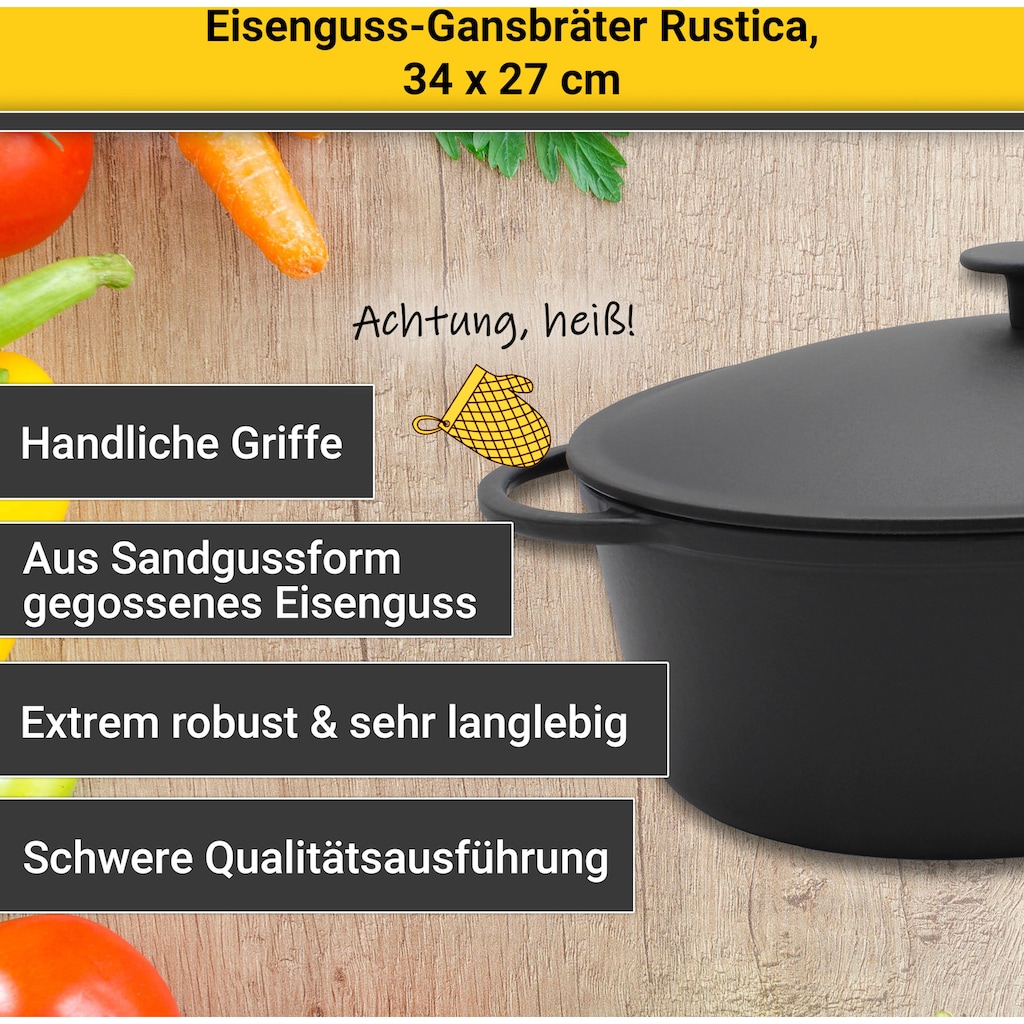 Krüger Bräter »Eisenguss Gansbräter mit Deckel RUSTICA, 34 x 27 x 12,5 cm«, Gusseisen, (1 tlg.)