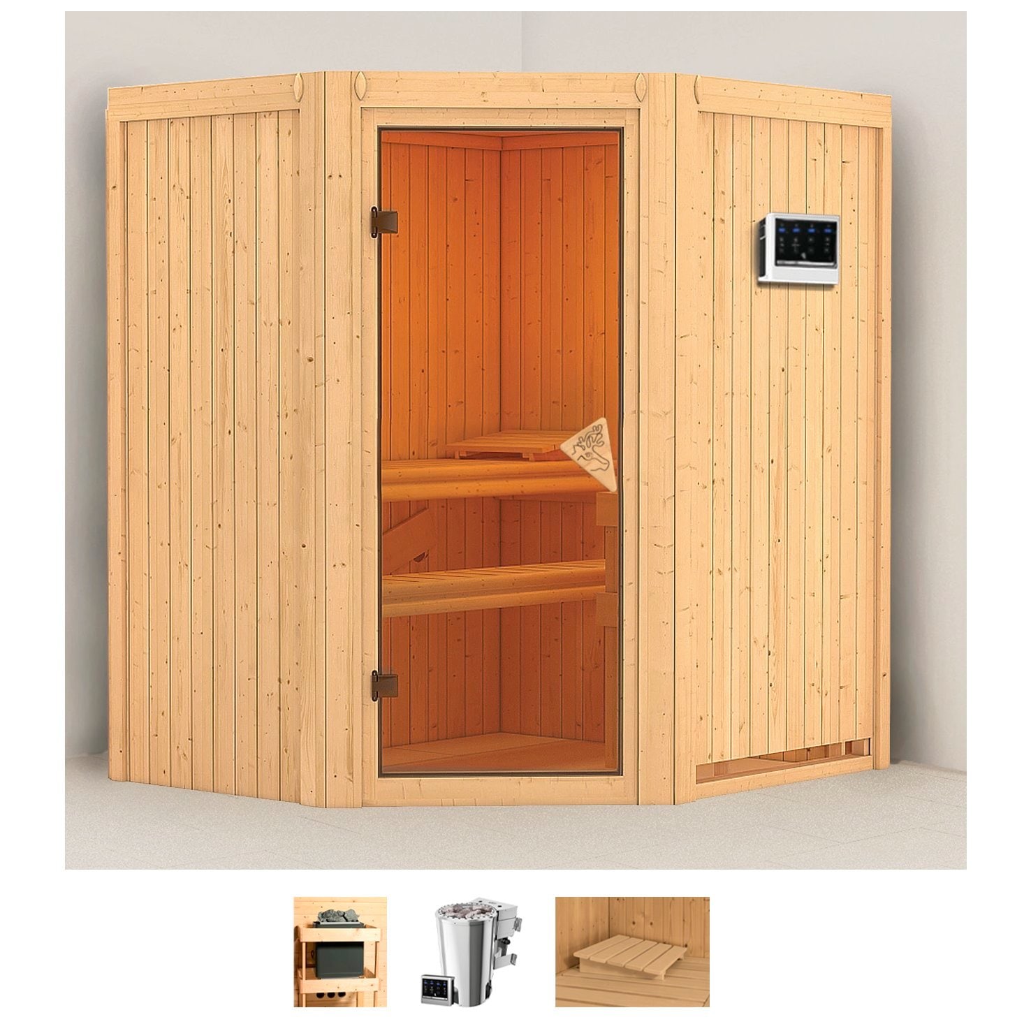 Karibu Sauna "Tomke" Set, Ofen 3,6 kW Bio-Ofen externe Strg. easy