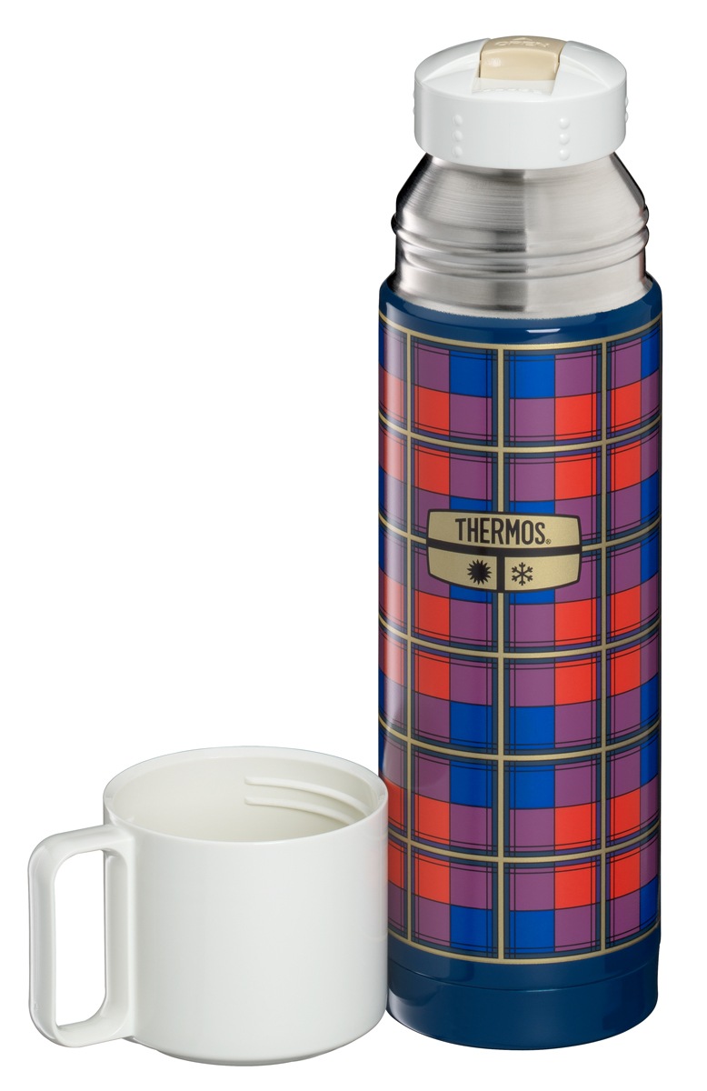 THERMOS Isolierflasche »REVIVAL BEVERAGE BOTTLE, Edelstahlkörper, spülmaschinenfest«, (1 tlg.), 0,5l, 18h heiß & 24h kalt, mit Push Button Lid & Trinkbecher mit Griff