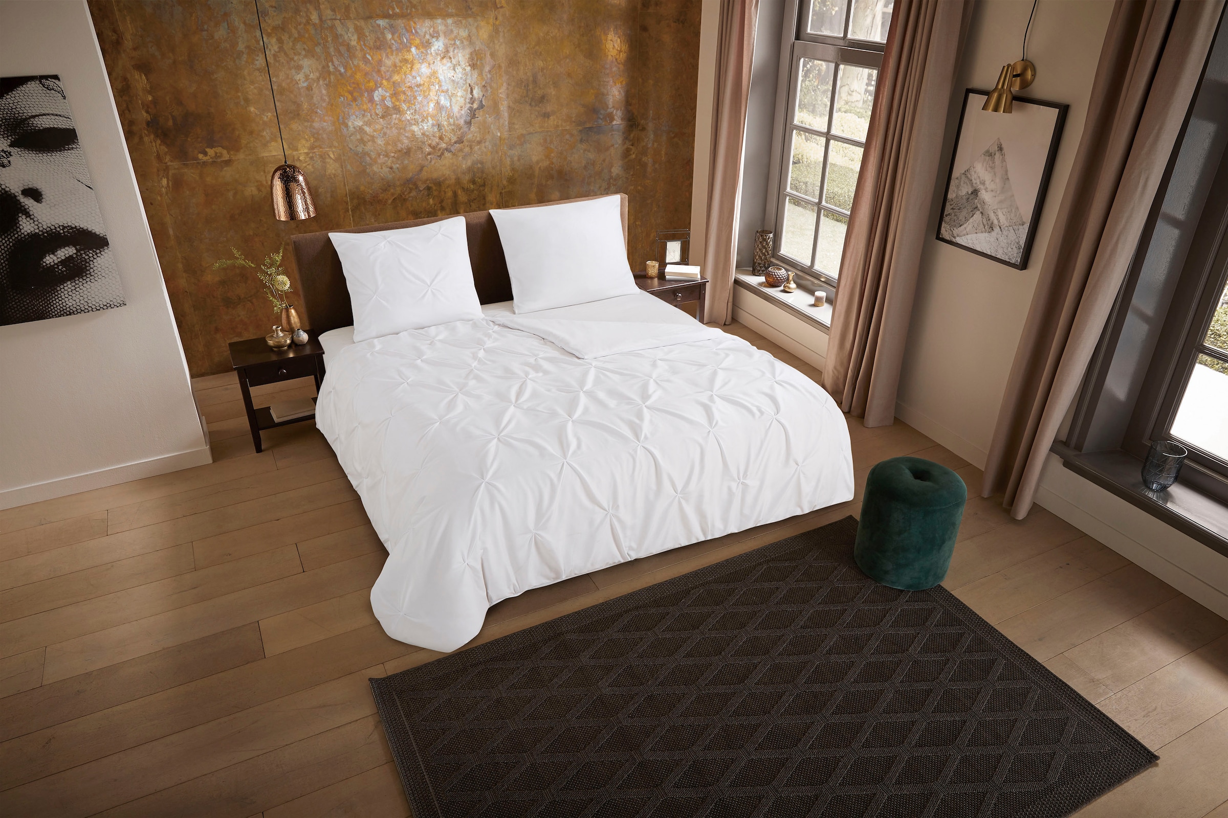 PURE luxury collection Wendebettwäsche "Elegence" 2 Stk. Mikrofaser, Uni, Stickerei, luxuriöse Falten, Reißverschluss