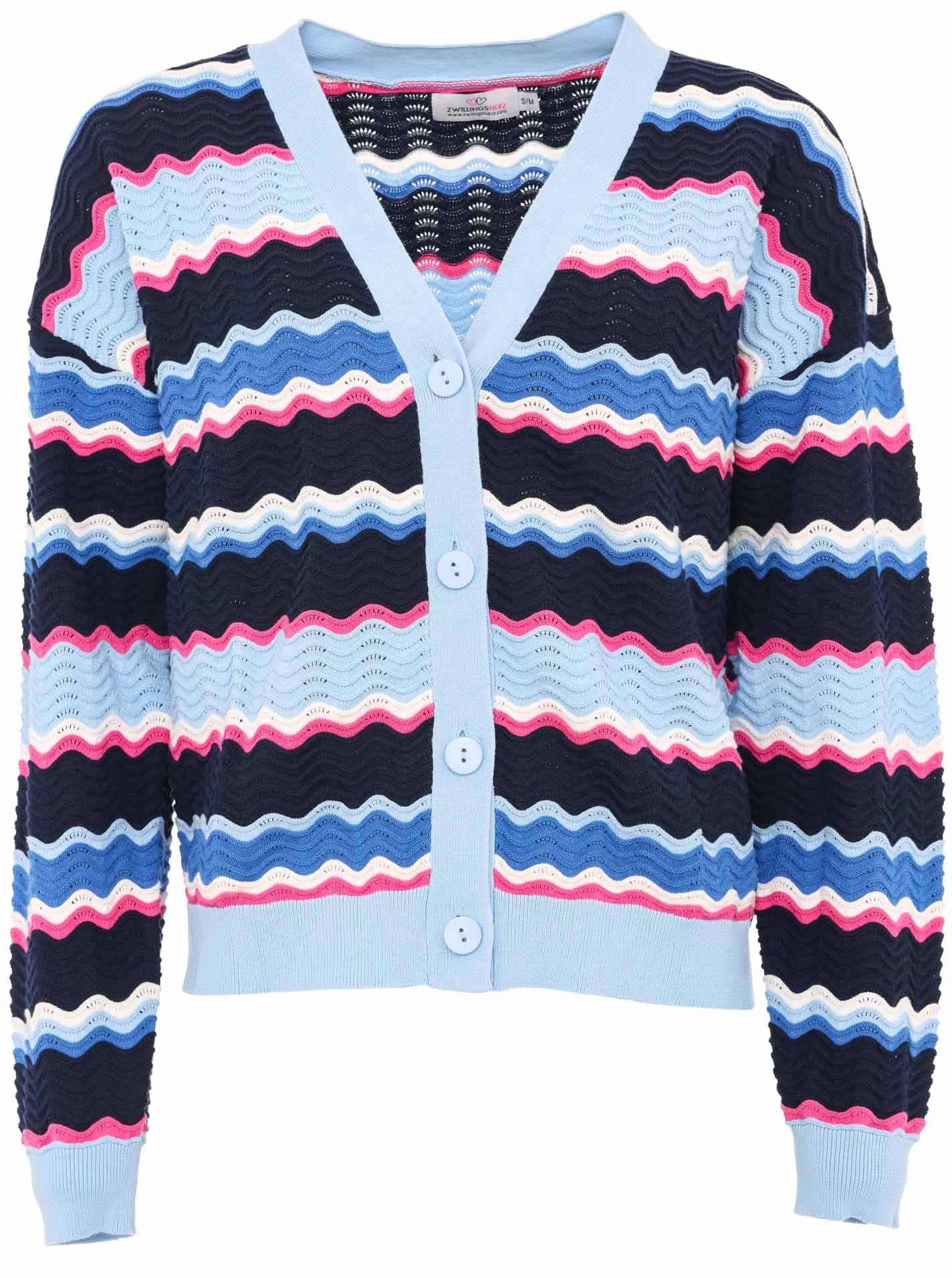 Zwillingsherz Strickjacke »"Streifen Wellen"«, Mit unifarbenen Bündchen