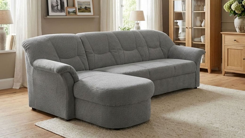 OTTO home Ecksofa "Langelland 232 x 146 cm, auch mit Schlaffunktion, mittelfester Sitz" L-Form, mit Federkern, pflegeleichter Pet Friendly Bezugsstoff
