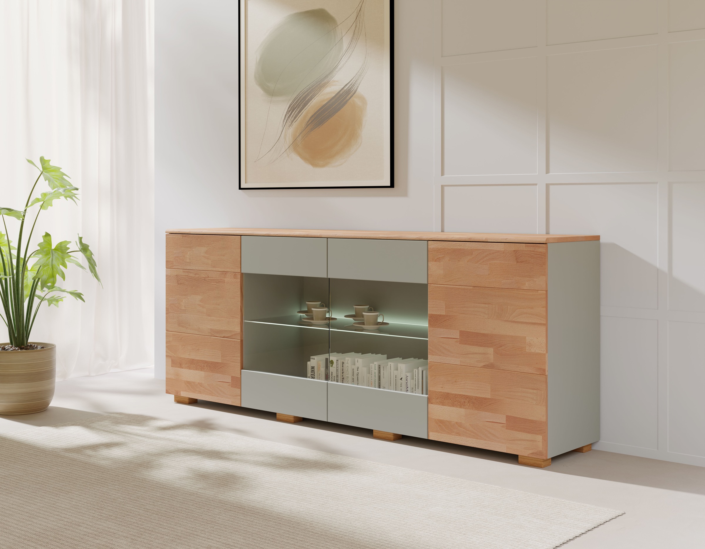 Home affaire Sideboard »Citra teilmassiv«, Breite 200cm,moderne grifflose Optik mit push to open Funktion