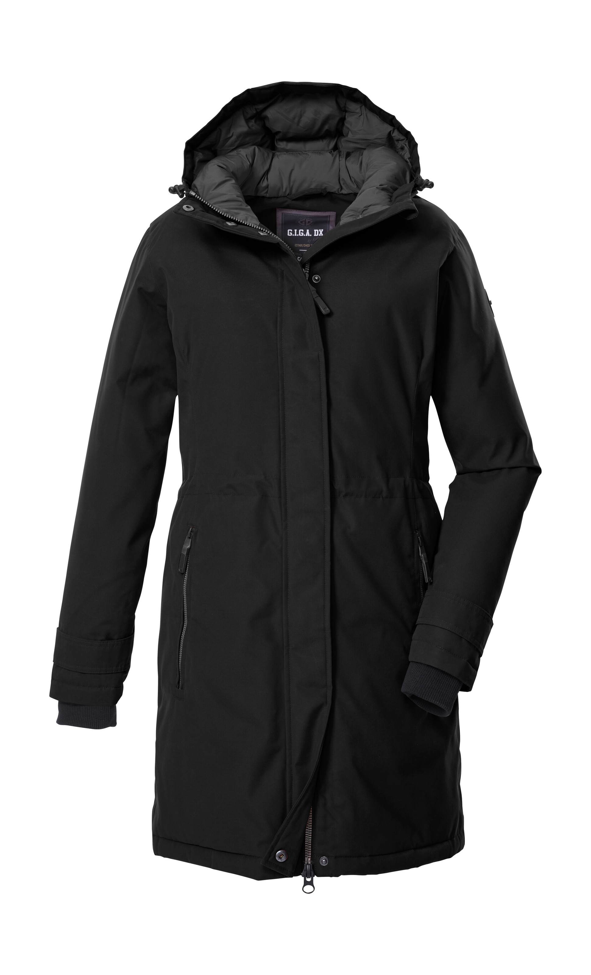 Parka "GW 22 WMN PRK", Damen, Gr. 50, schwarz, Obermaterial: 88% Polyester, 12% Baumwolle;Futter: 100% Polyester;Füllung: 100% Polyester, G.I.G.A. DX BY KILLTEC, Jacken Parka, Funktionsparka: wasserdicht, atmungsaktiv, 2-Wege-Reißverschluss