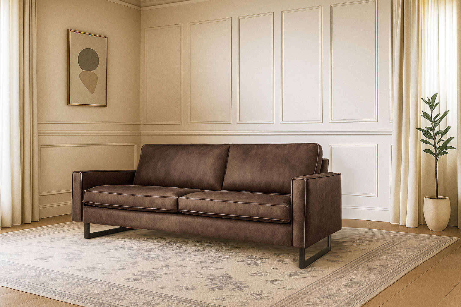 OTTO home 3-Sitzer "Maxi-Ausführung Pinto, 236 cm, Cord, Chenille, Lederoptik" mit Keder, schwarze Metallfüße, Wellenunterfederung