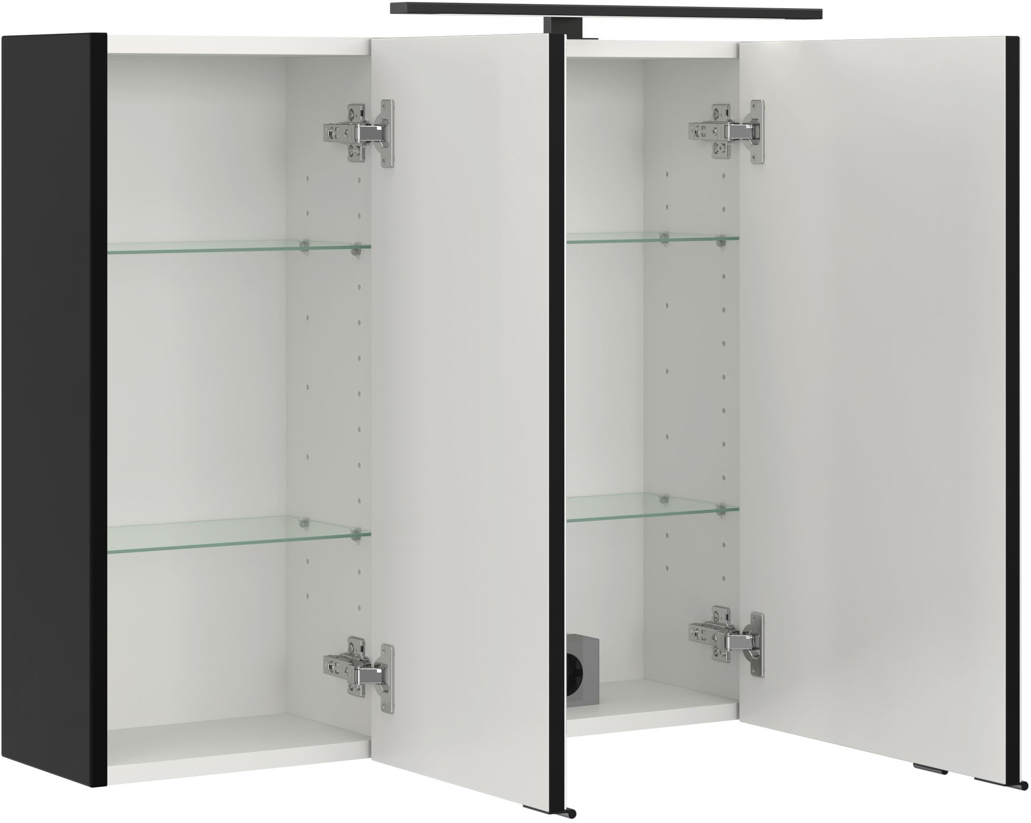 welltime Spiegelschrank »SALVADA, 3D-Spiegelschrank 100 cm, gedämpfte Scharniere, LED-Lampe«, Schwarz, Front und Korpus aus hochwertigen MDF, Anti-Finger-Print