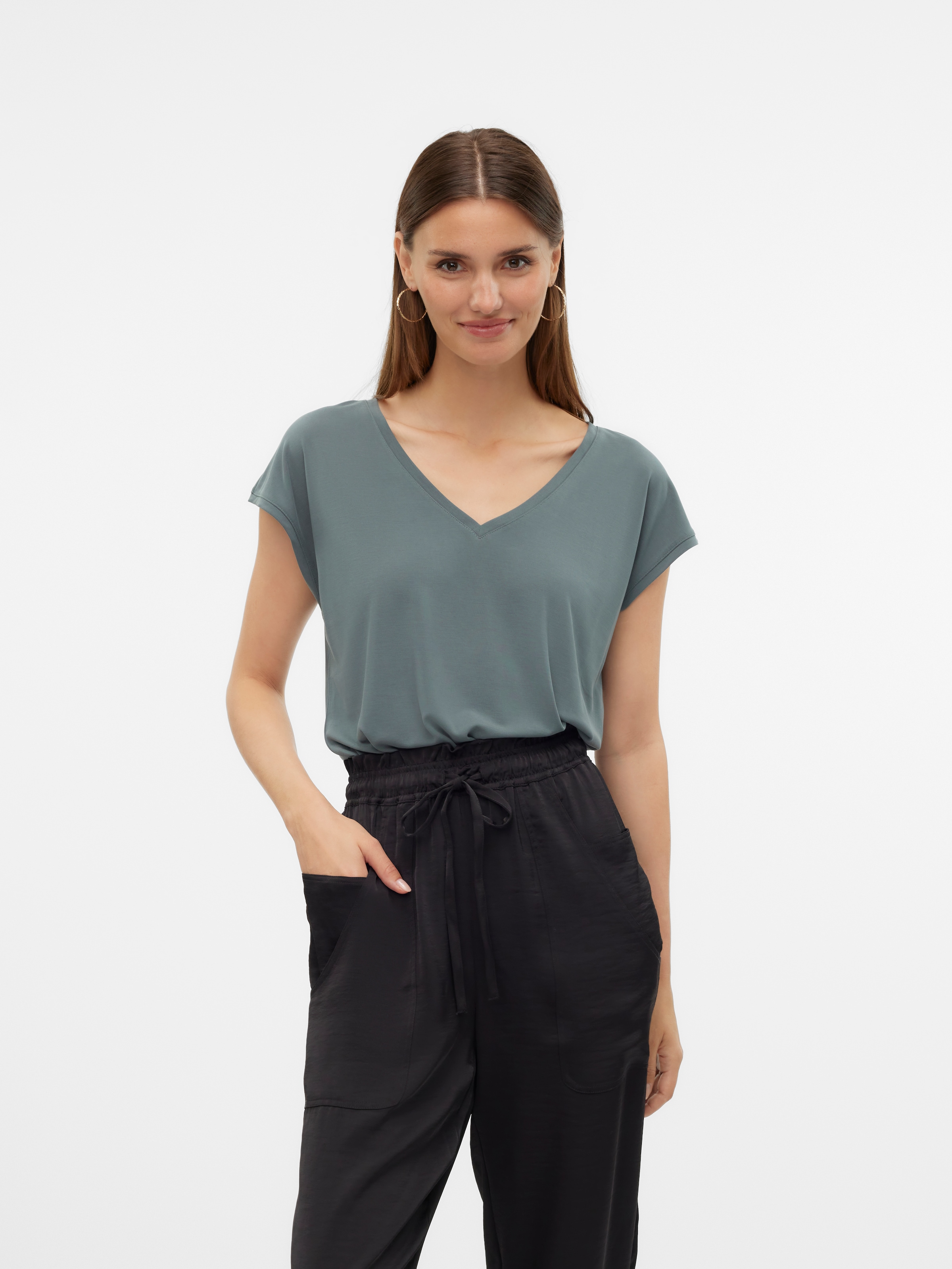Vero Moda V-Shirt "VMFILLI SS V-NECK TEE GA NOOS" Materialmix, relaxed fit günstig online kaufen