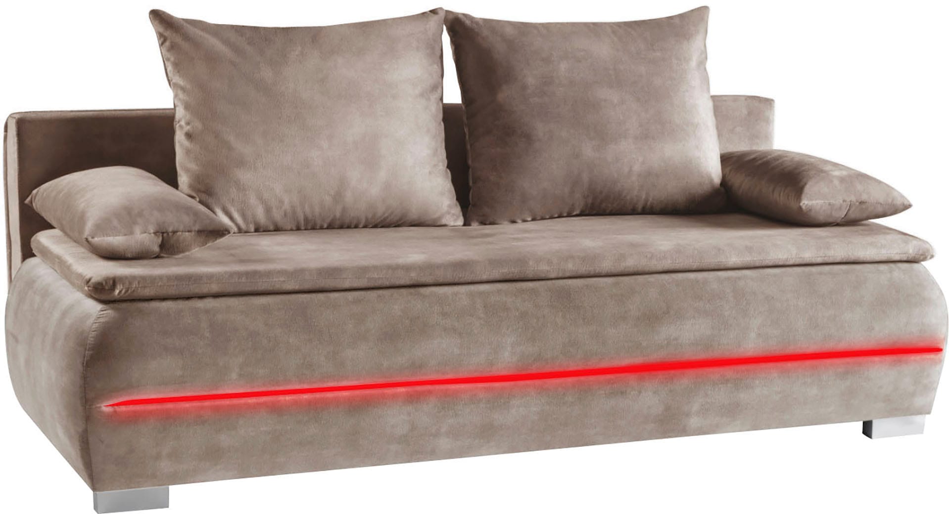 WERK2 Schlafsofa »Tekla 206 cm breit LED modern, Wellenunterfederung« Veloursstoff, Schlaffunktion, Bettkasten, LED-Beleuchtung
