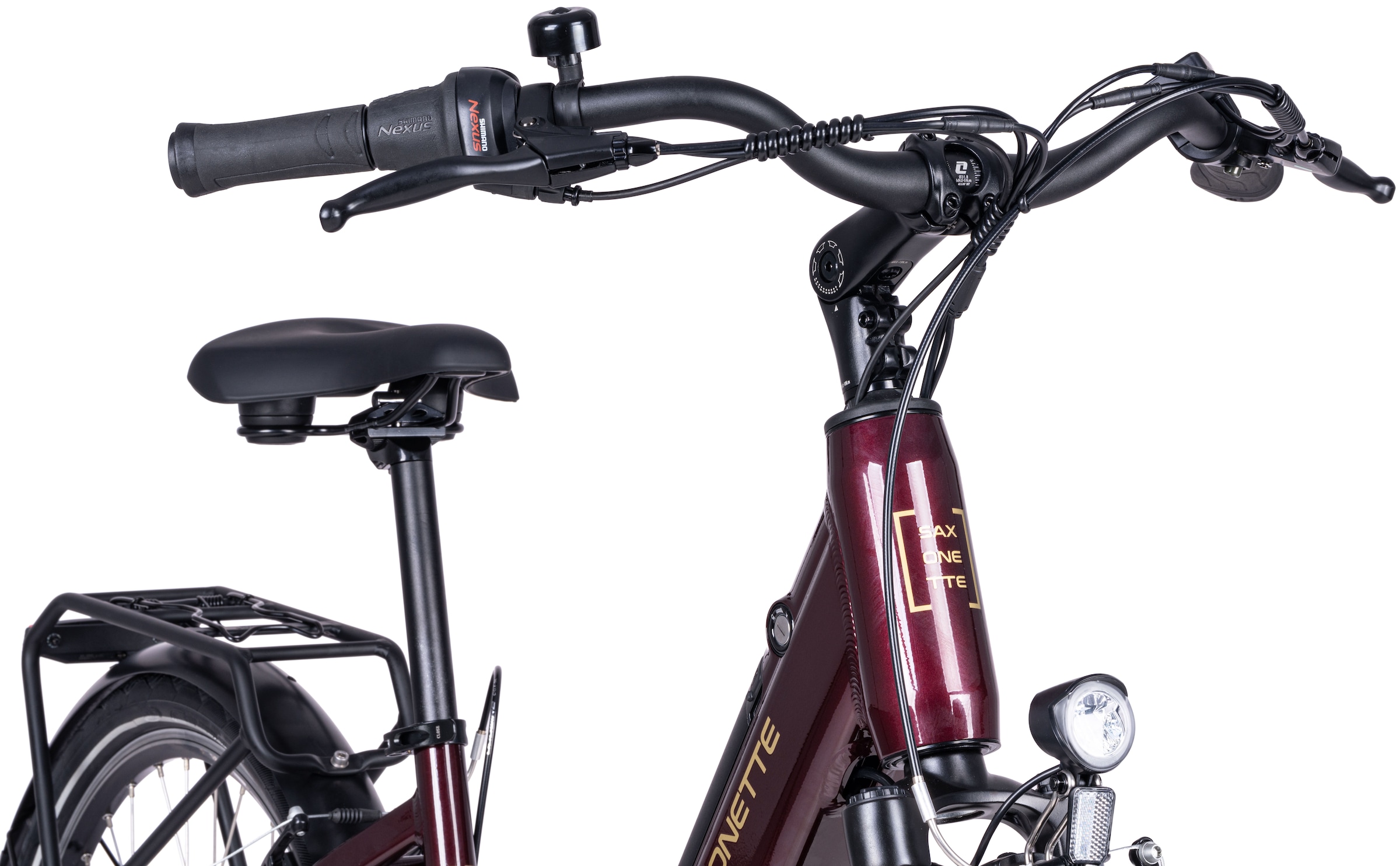 SAXONETTE E-Bike »SAXONETTE Comfort Plus 5.0 E-Bike Damen 28 Zoll«, 7 Gang, Shimano, Nexus 7 Gänge, Frontmotor 250 W, (Packung), (mit integr. Akku), Elektrofahrrad für Alltag und Einkauf