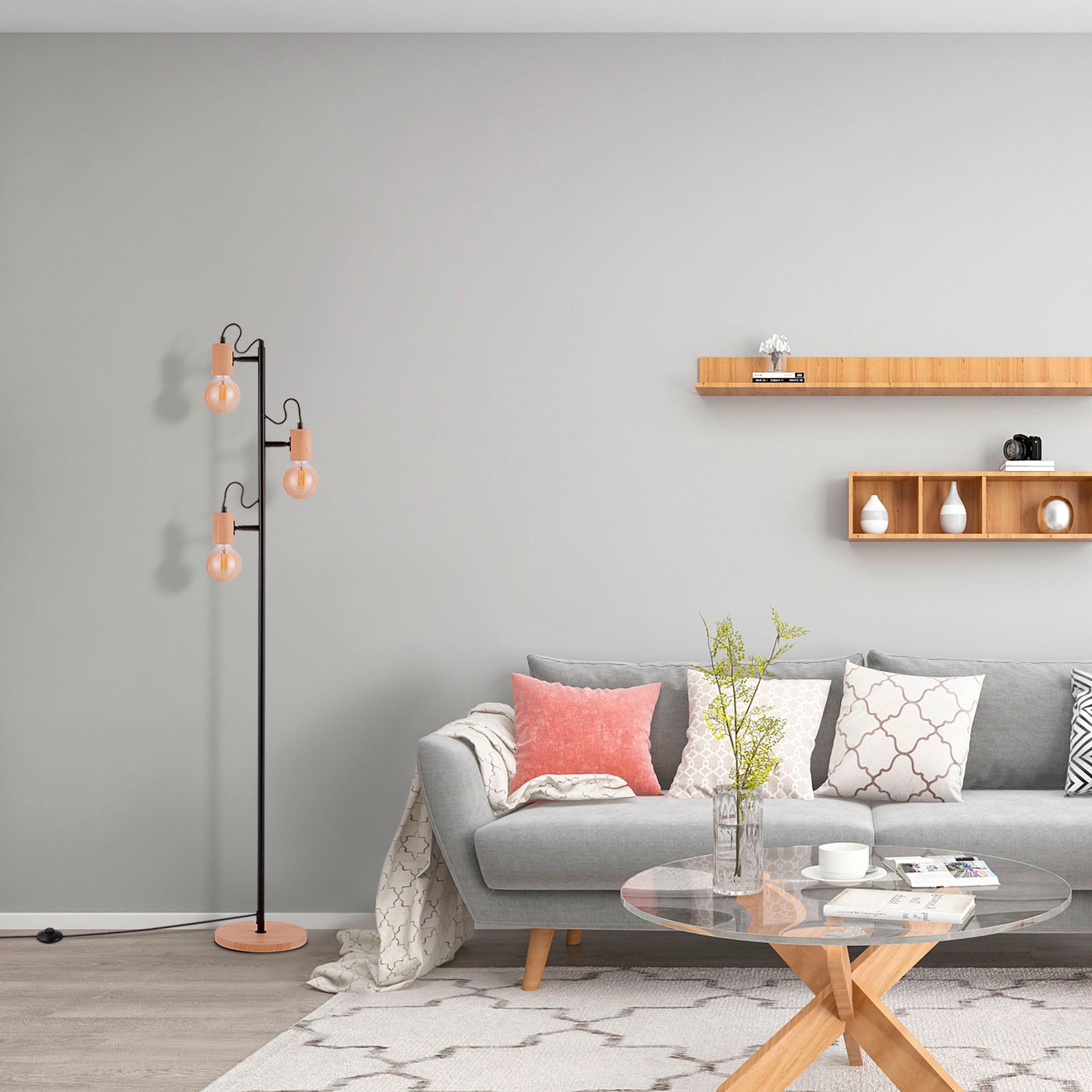 Wohnzimmer Paco Zeitlos LED Home Stehlampe | Stehlampe Schlafzimmer Holz E27 »ACHIM«, BAUR Modern Deko