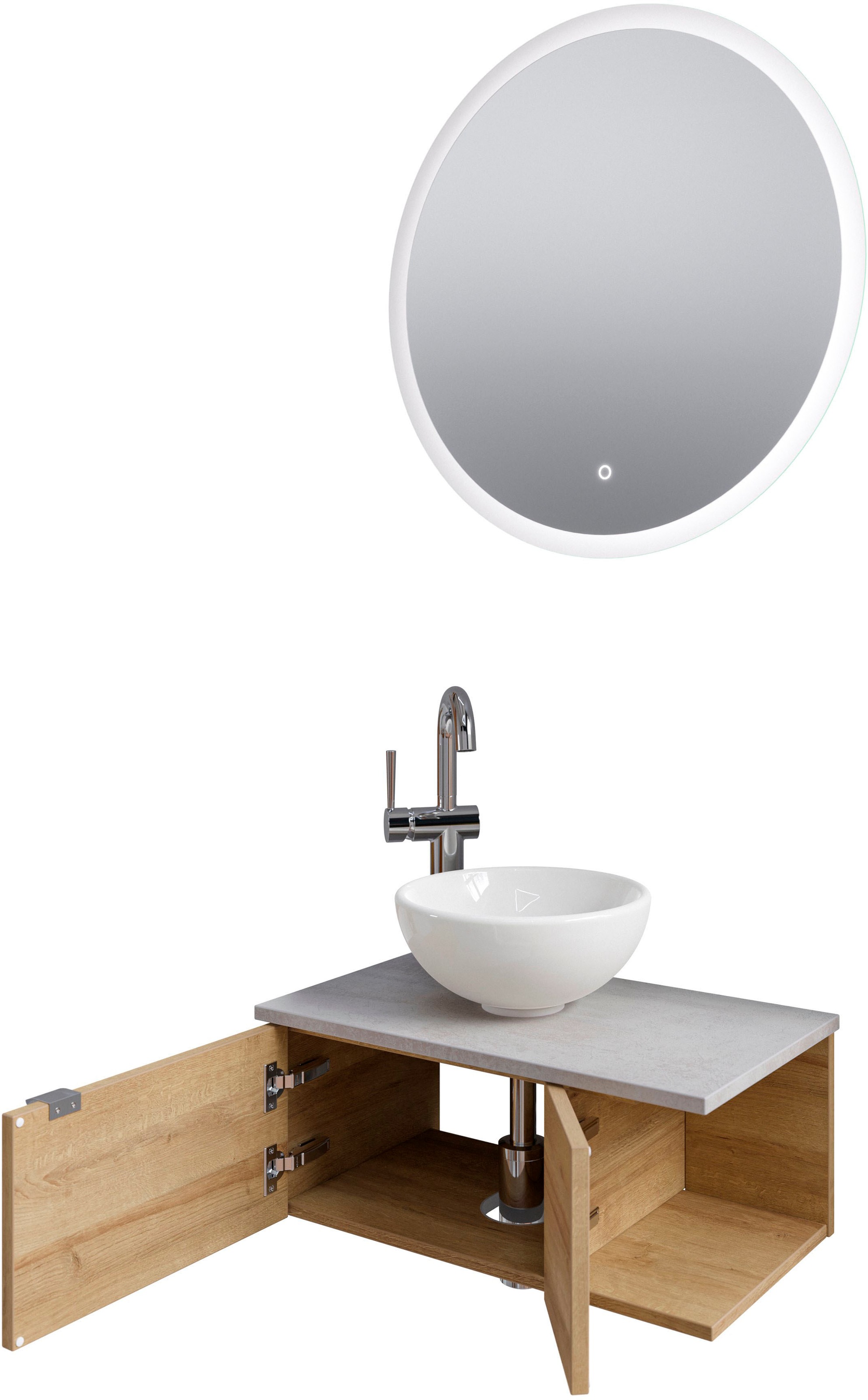 Saphir Badmöbel-Set »Serie 6915«, (4 St.), Gäste-Bad, 70 cm breit, mit LED-Spiegel, offenem Fach und 2 Türen