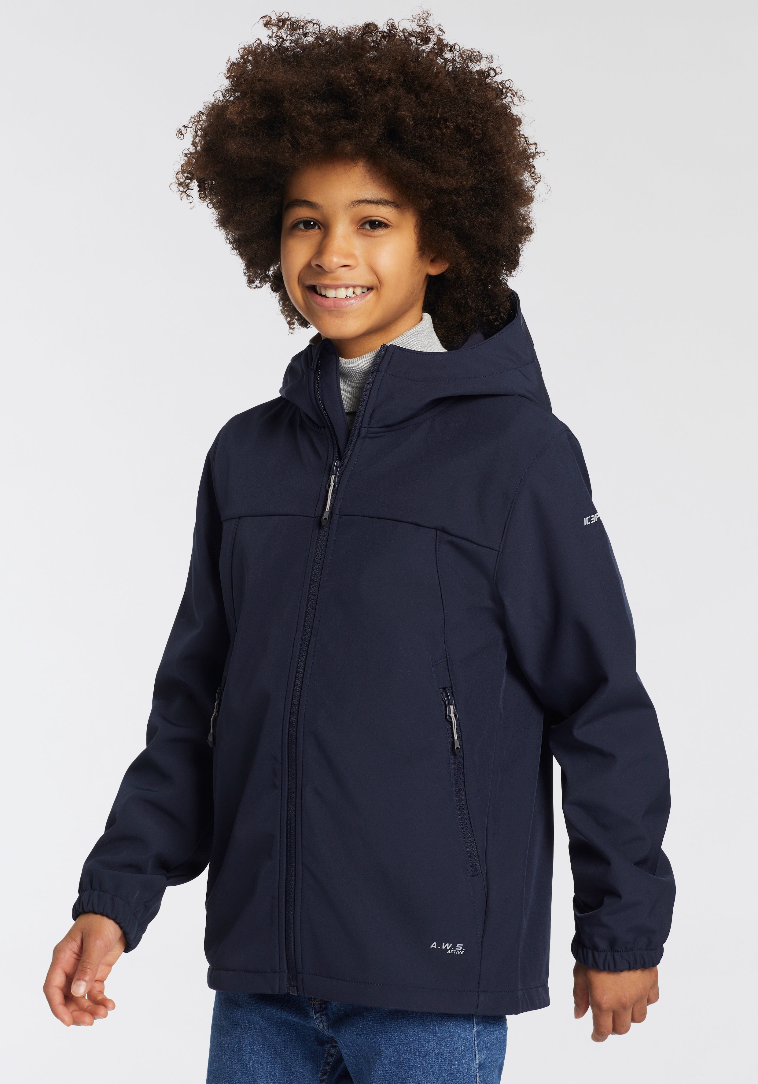 Icepeak Softshelljacke "ICEPEAK KONAN JR" mit Kapuze Reißverschlusstaschen, atmungsaktiv, winddicht, wasserabweisend