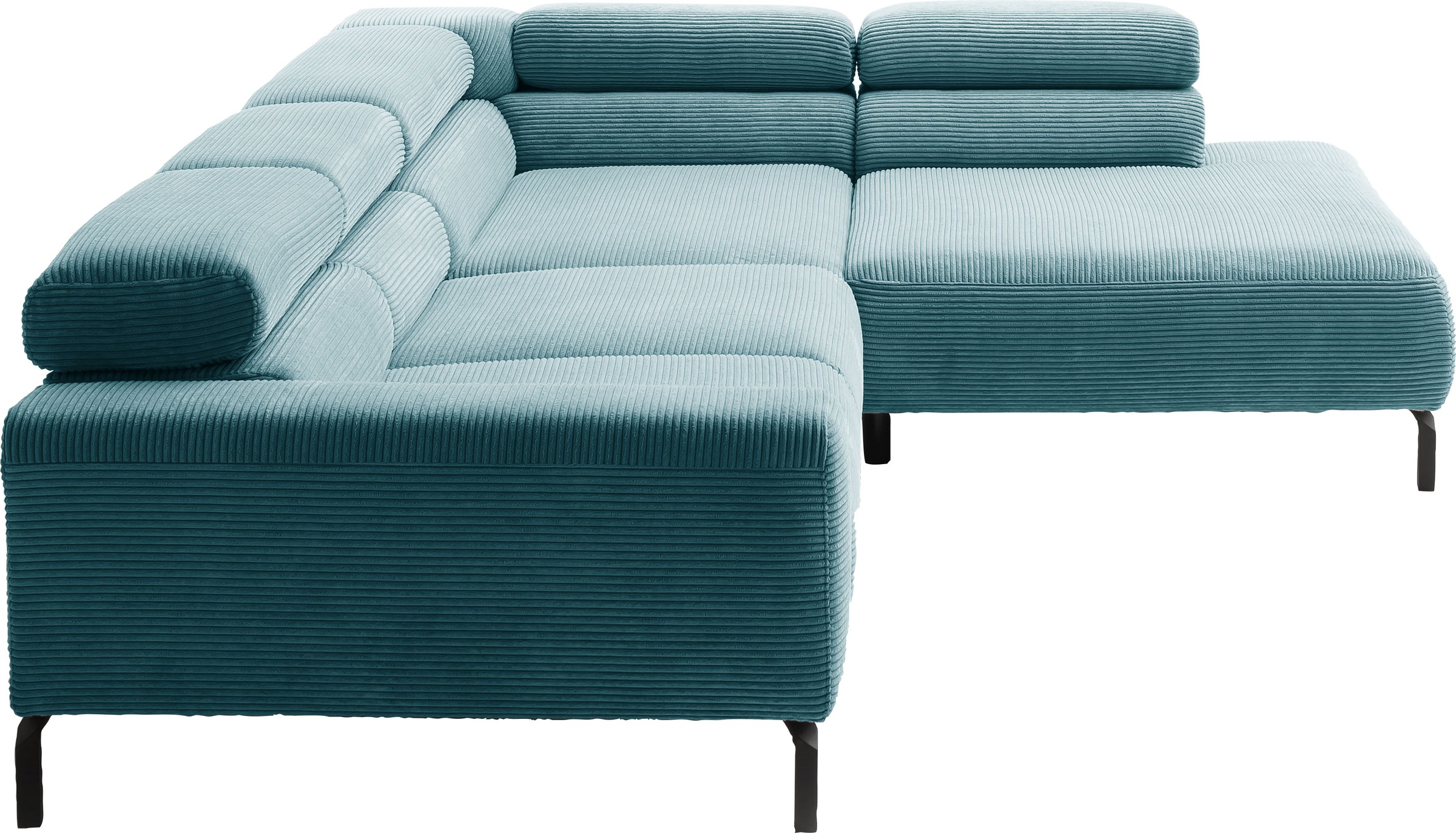 Places of Style Ecksofa »Antonelli, L-Form, inkl. Kopfteilverstellung, Breite 312 cm«, ohne Sitztiefenverstellung, in Cord, petrol