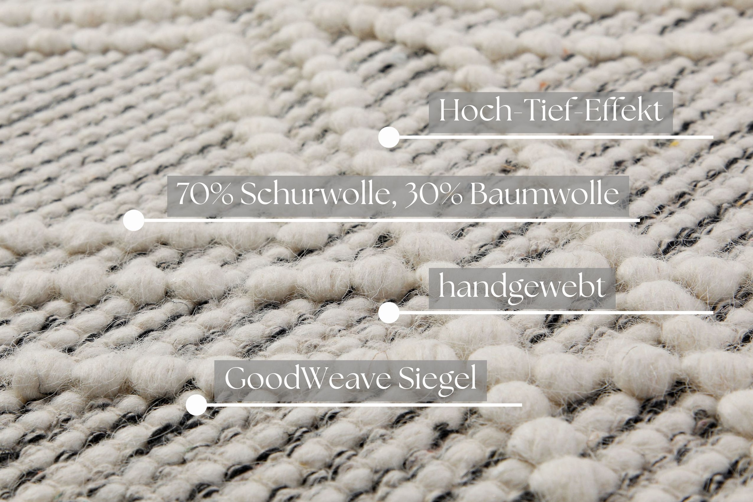 my home Teppich »Eleena«, rechteckig, 8 mm Höhe, 70% Wolle, handgewebt, Raute, Hoch-Tief, Wohnzimmer, Naturfaser