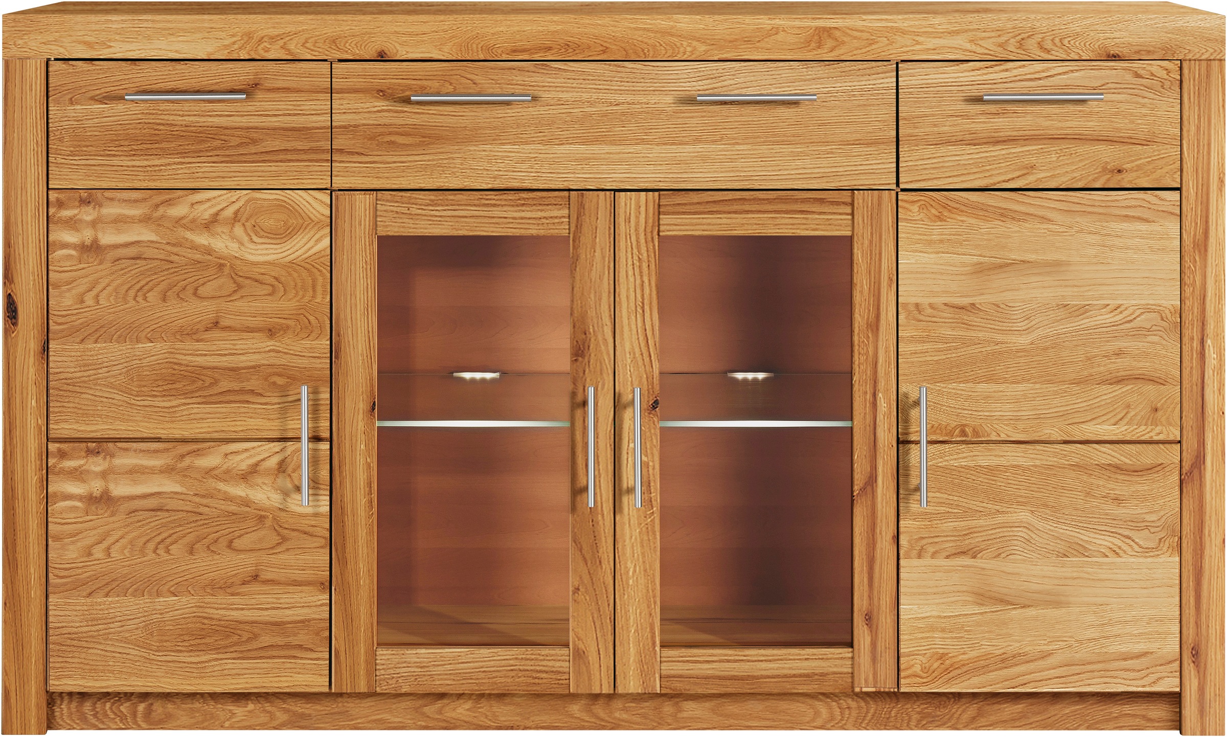 VOGL Möbelfabrik Highboard »Toronto«, opt. Glastüren, teilmassiv, Rahmenoptik, Made in Germany