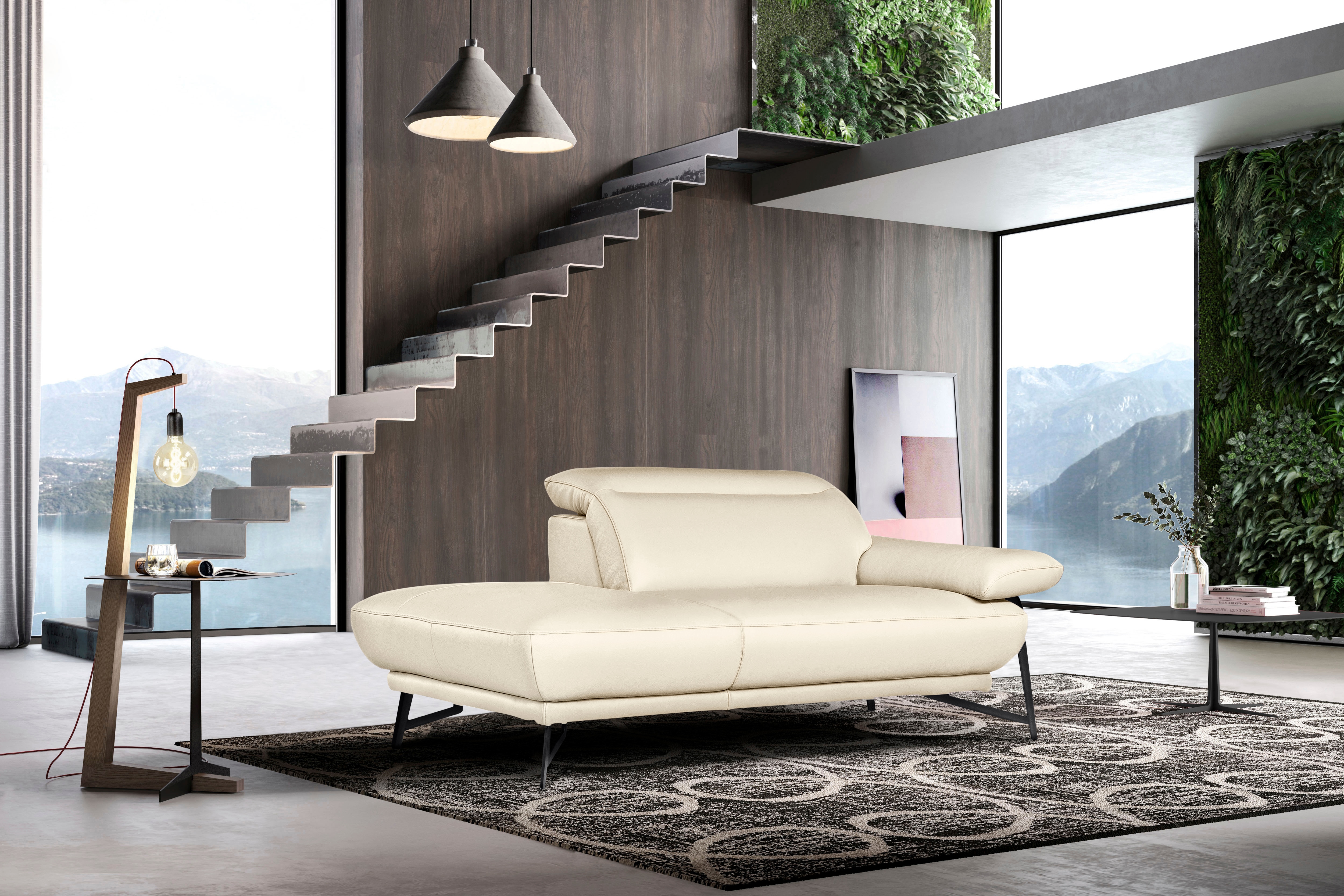 Egoitaliano Ottomane "Anais, erstklassiges Designsofa, Breite 179 cm, Fußfarbe schattengrau" Kopfteil verstellbar, Leder BULL, cremeweiß