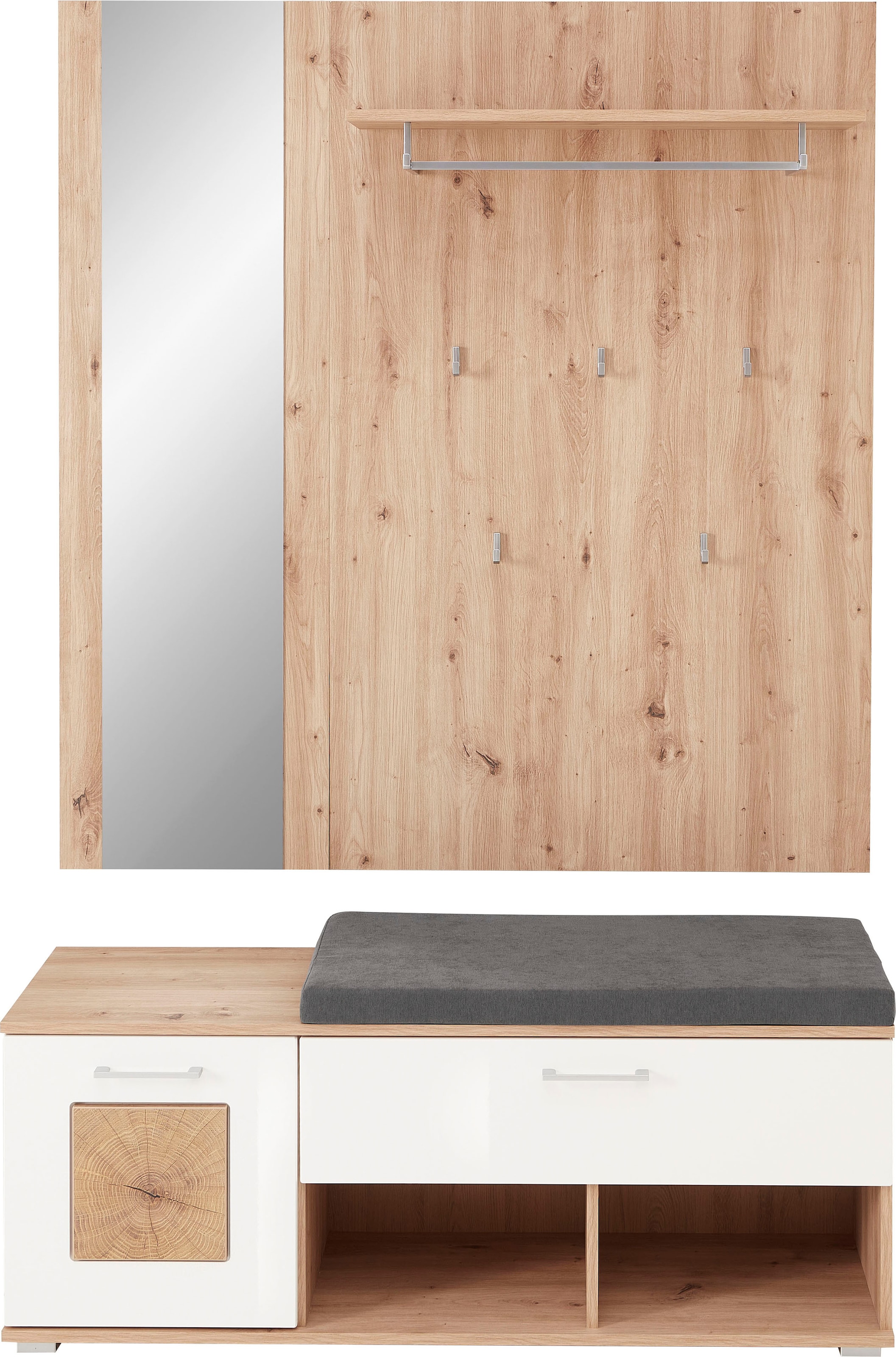 Innostyle Schuhbank »Fun Garderobe Set, 126x193x38cm (B/H/T)«, (2 St.), 1 türig, 1 Schublade, Softclose, ABS Kantenschutz, Sitzkissen