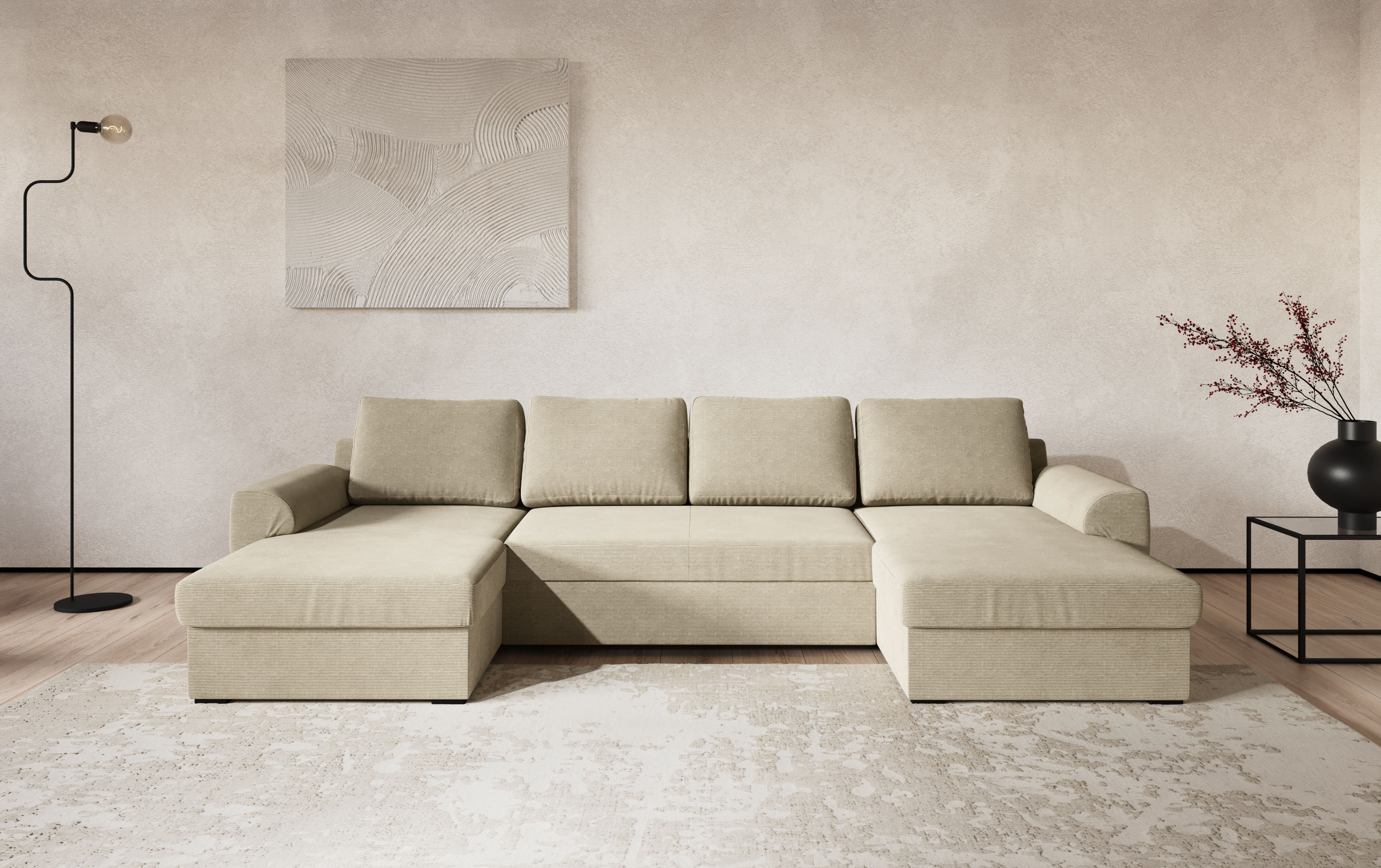 COTTA Wohnlandschaft "Drift U-Form Recamiere, Breite 327 cm" optional auch mit Schlaffunktion, Wellenunterfederung