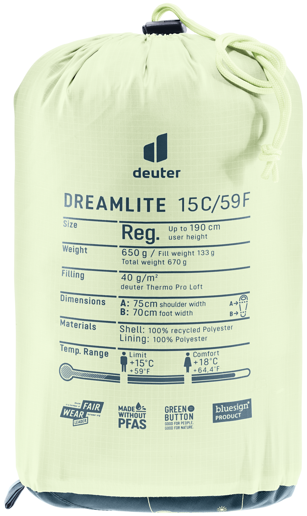 deuter Schlafsack »DREAMLITE 15C/59F« eiförmiger Komfortschnitt, mit Konturkapuze und Kordelzug