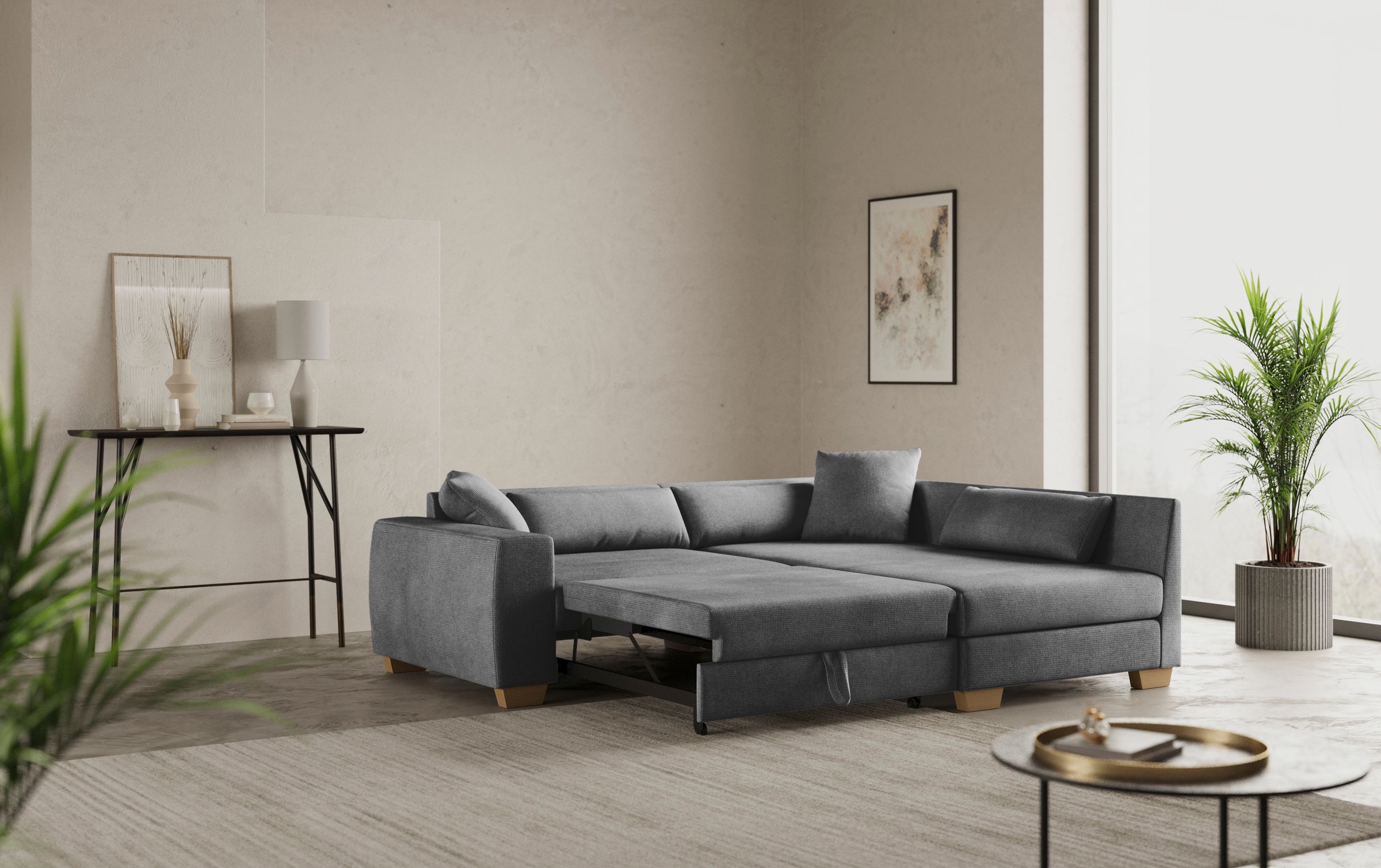 Mr. Couch Ecksofa »Helena L-Form«, Mit Federkern, wahlweise mit Bettfunktion und Taschenfederkern