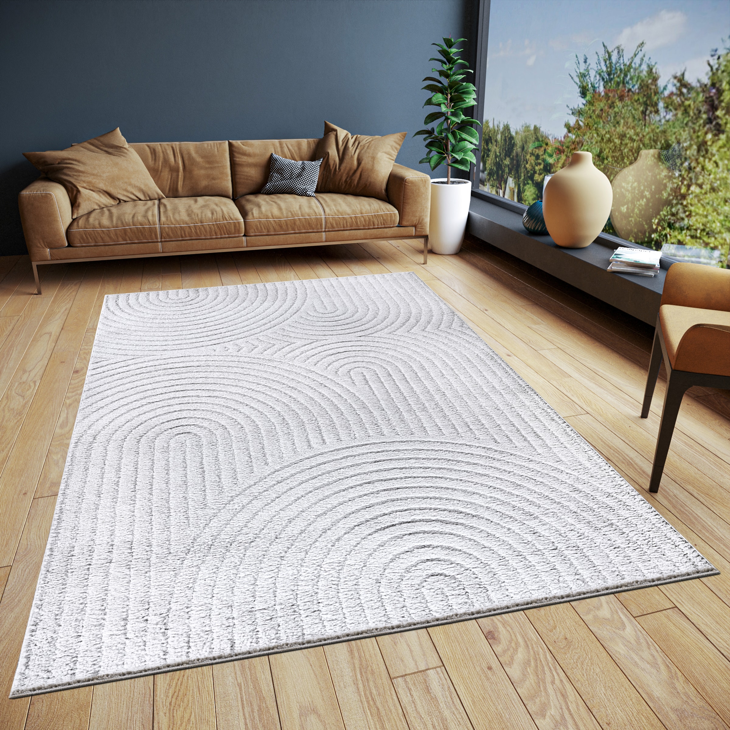 ELLE DECORATION Designteppich »Cosy Panglao, auch als Rundteppich erhältlich«, rechteckig, 14 mm Höhe, uni Kurzflor, Hoch Tief Struktur, modern, Skandi, Boho, Wohnzimmer