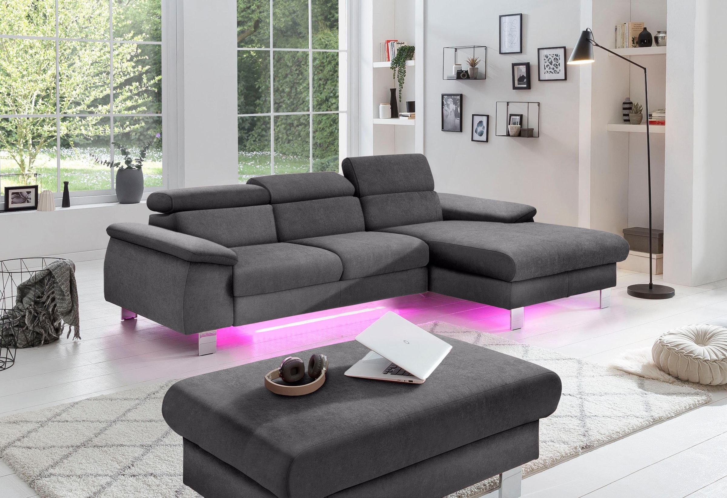 COTTA Ecksofa Komaris, Ecksofa, wahlweise mit RGB-LED-Beleuchtung und Bettf günstig online kaufen