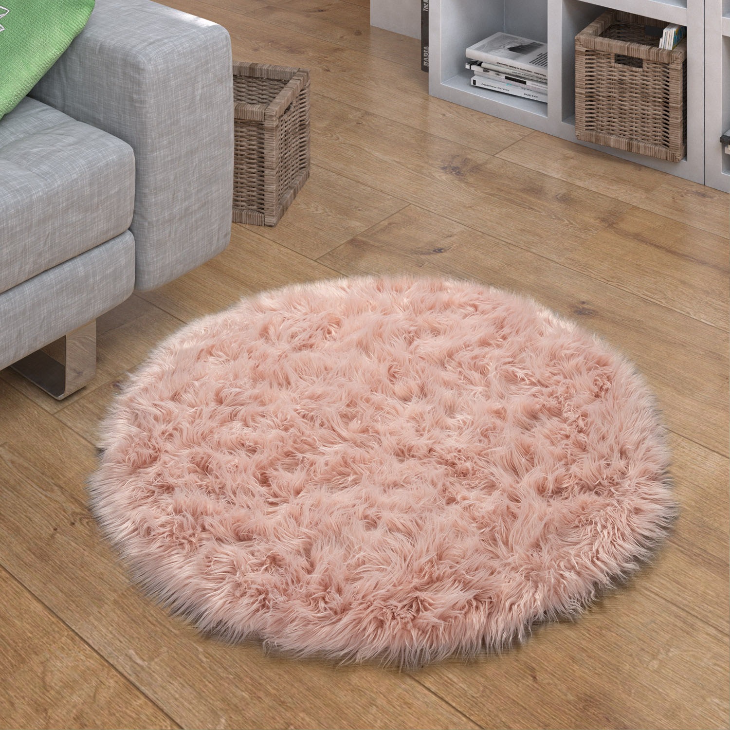 Paco Home Fellteppich »Playa 960«, rund, 64 mm Höhe, Kunstfell, Flokati-Optik, Hochflor, weich und flauschig, Uni-Farben